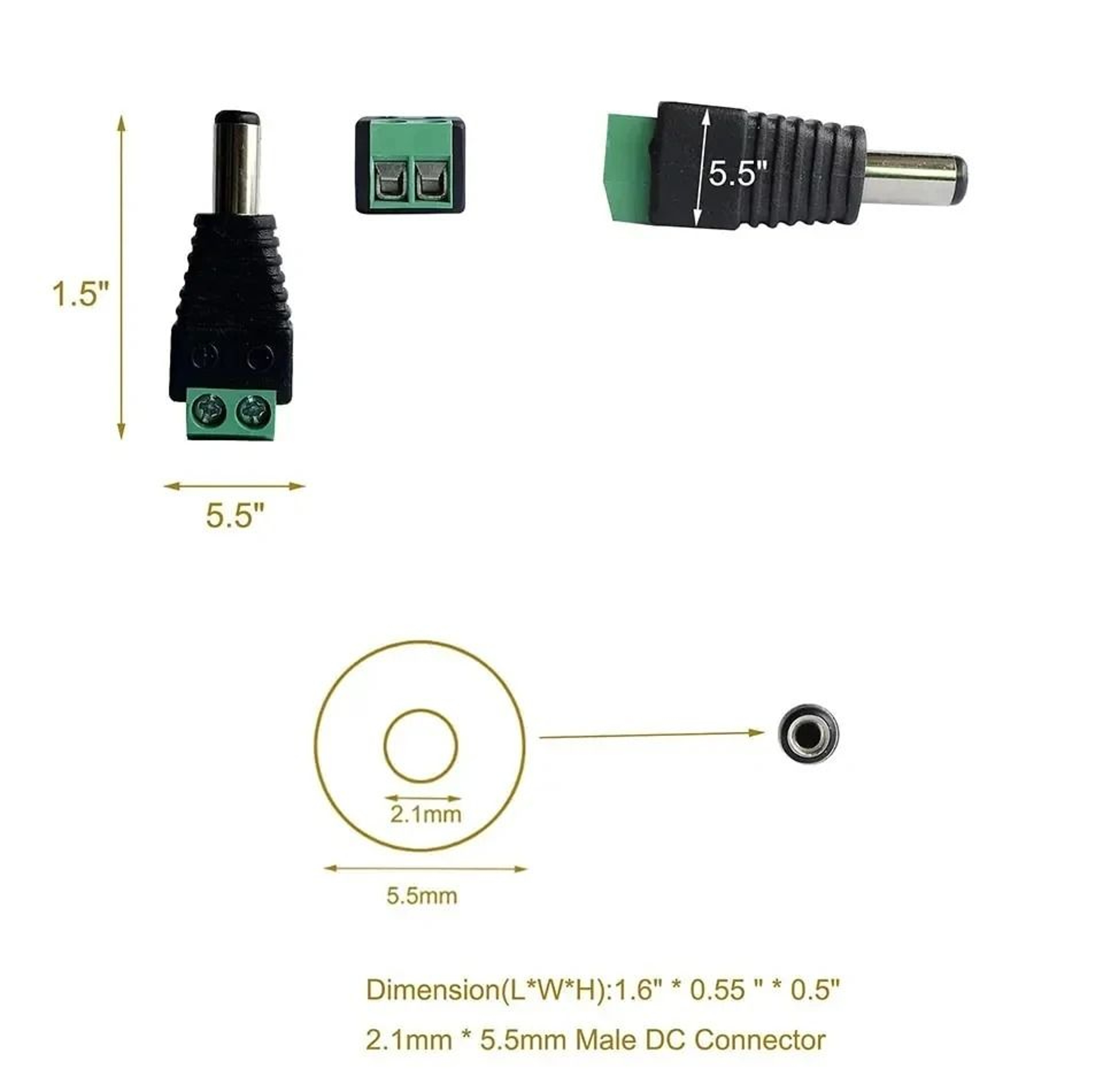 DC 12V Male And Female Power Plug Connector Set 55mm X 21mm 4