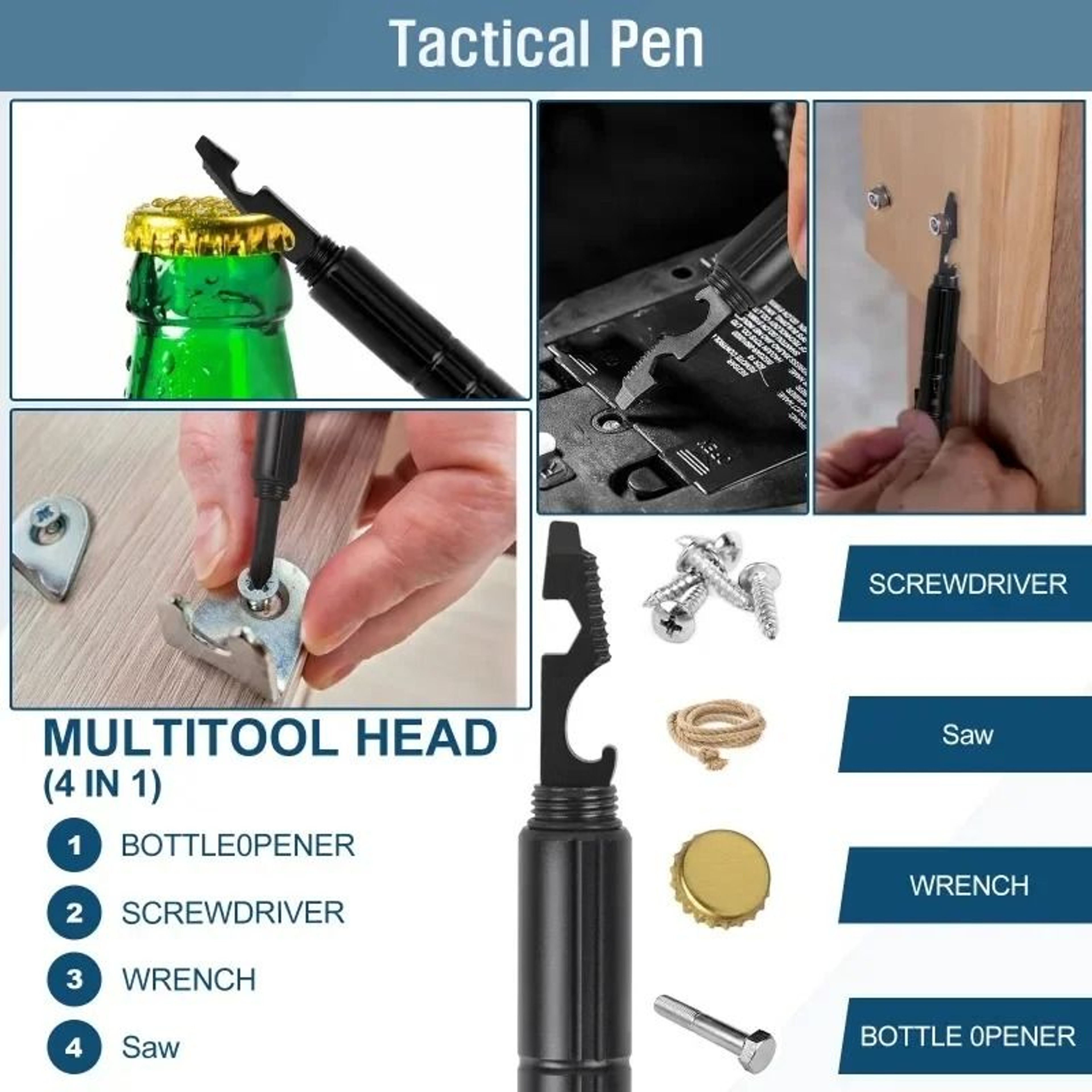 10 In 1 Tactical Multi Function Survival Pen With Flashlight Screwdriver And Bottle Opener 5