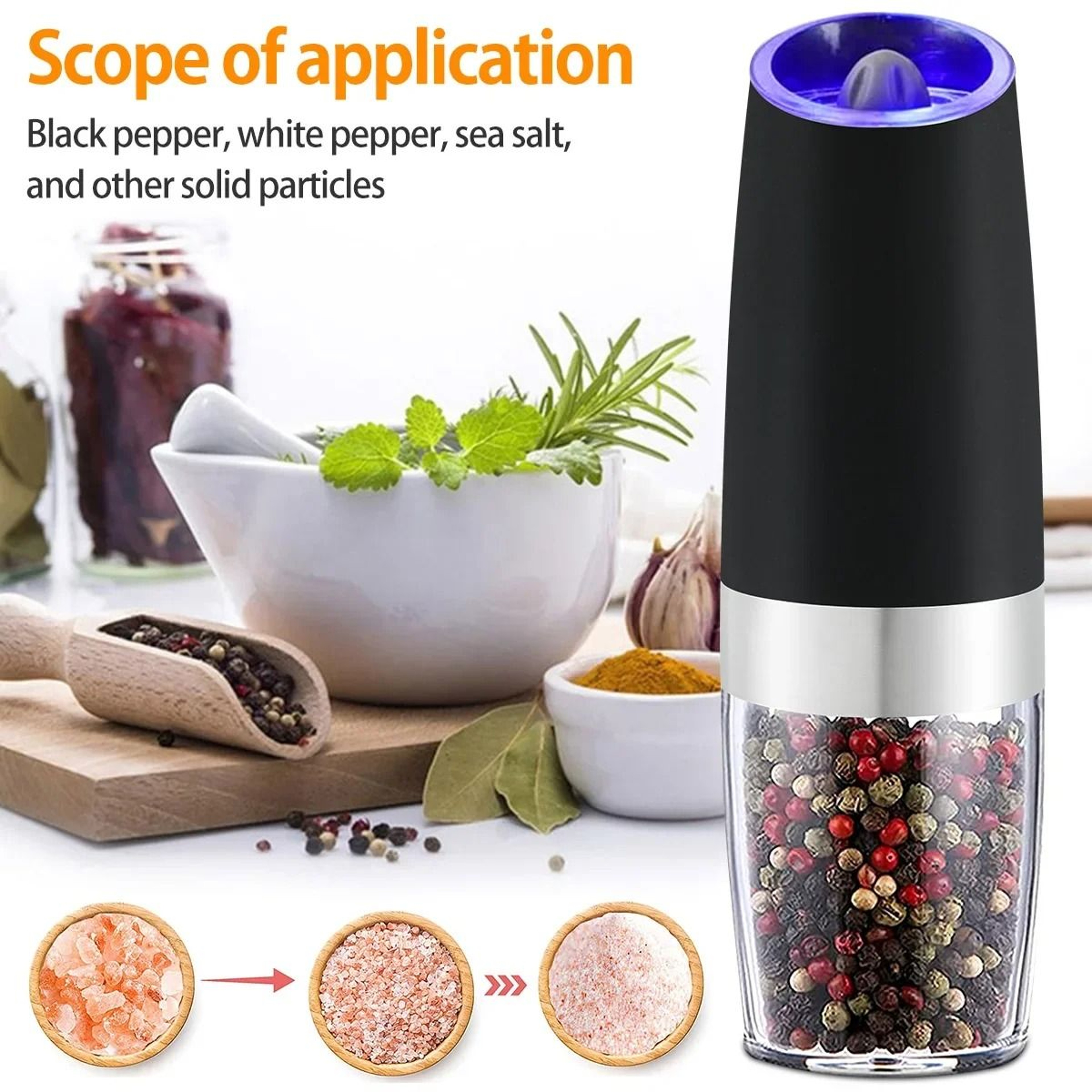 Electric Automatic Salt And Pepper Grinder With Gravity LED Light And Adjustable Coarseness 1