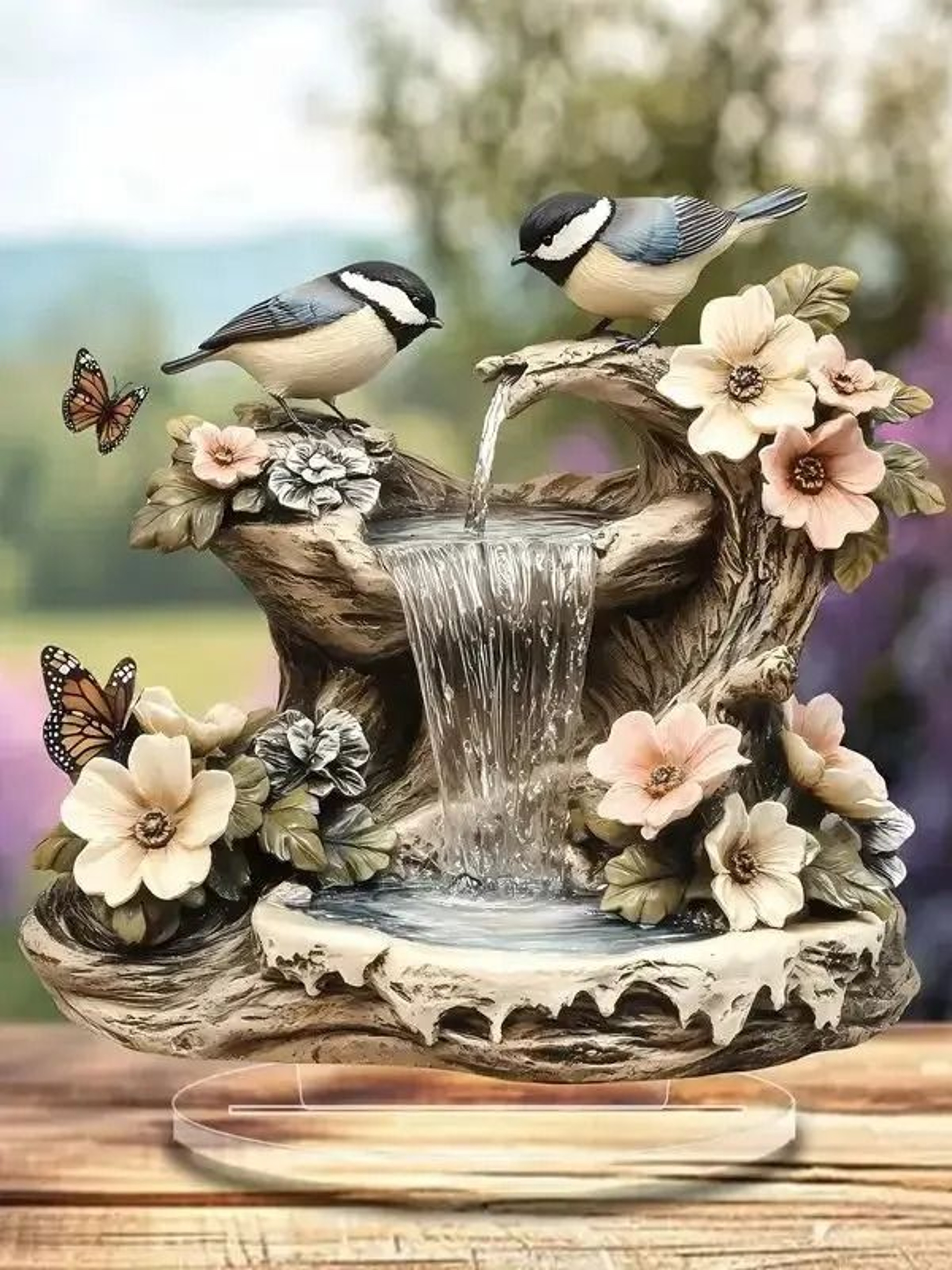 Bird And Butterfly Garden Fountain Acrylic Desktop Ornament 6