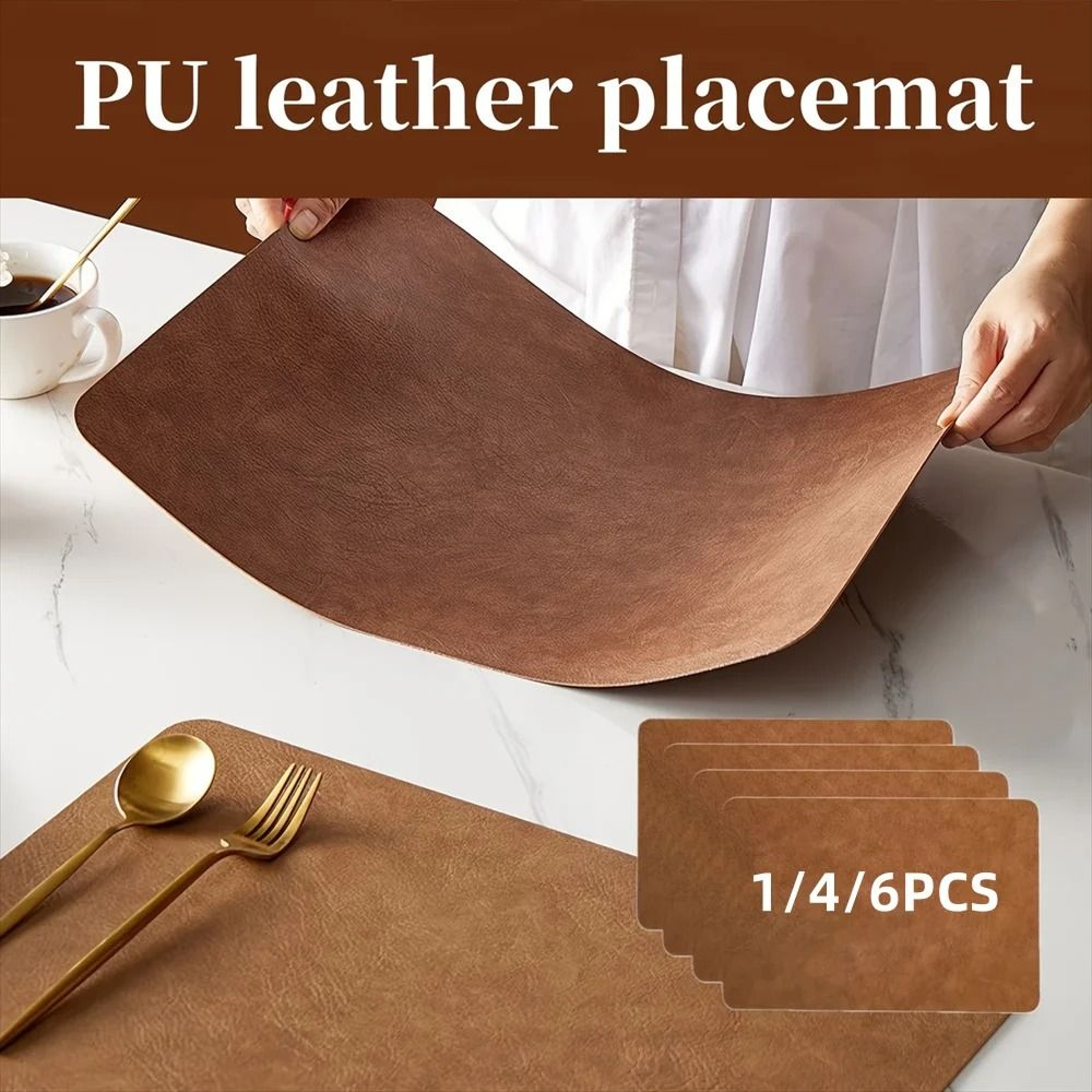 Square Faux Leather Kitchen Dining Placemats  HeatResistant Insulation Table Mats 0