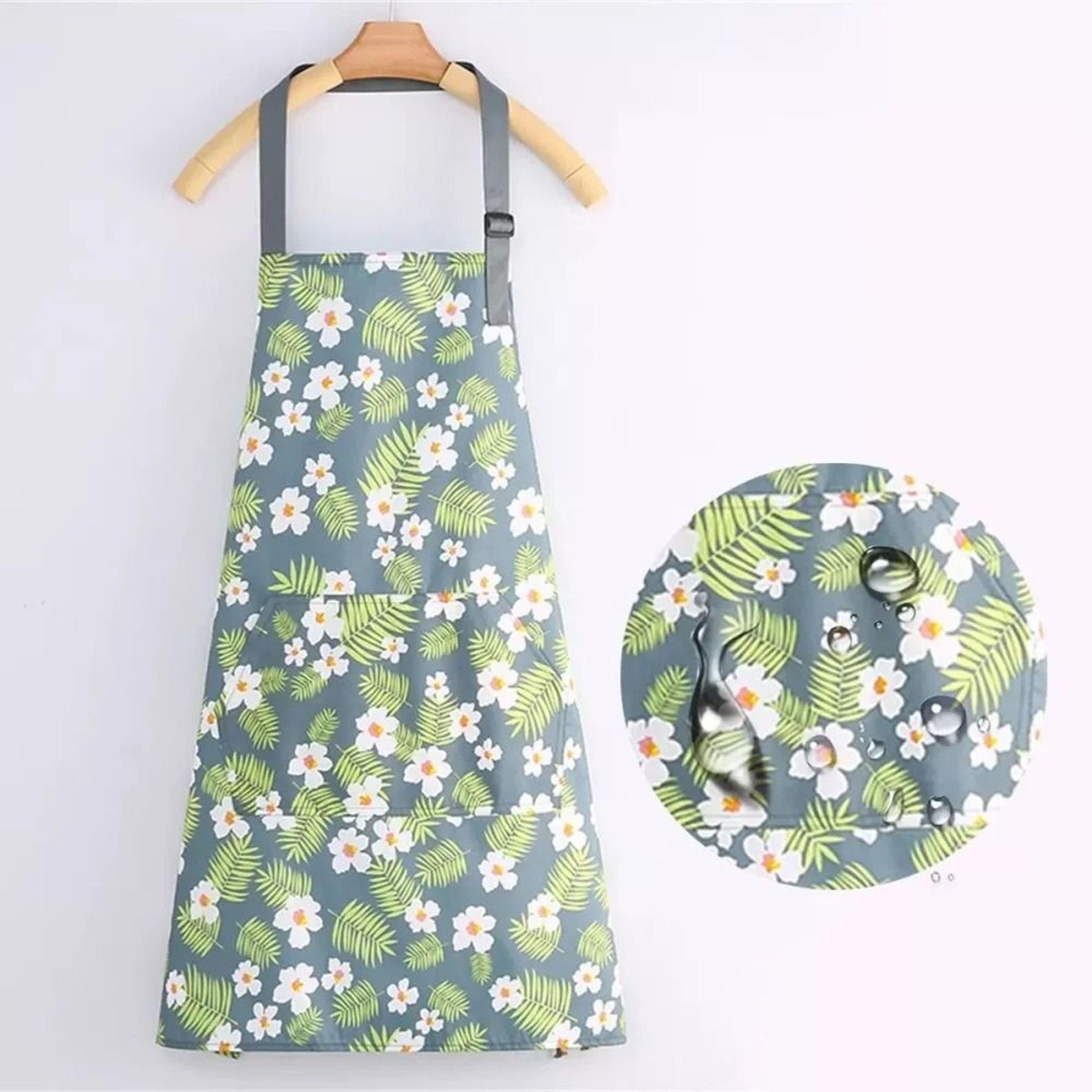 Premium Floral Waterproof Apron  Adjustable Cooking Bib With Pocket For Baking  Gardening 9