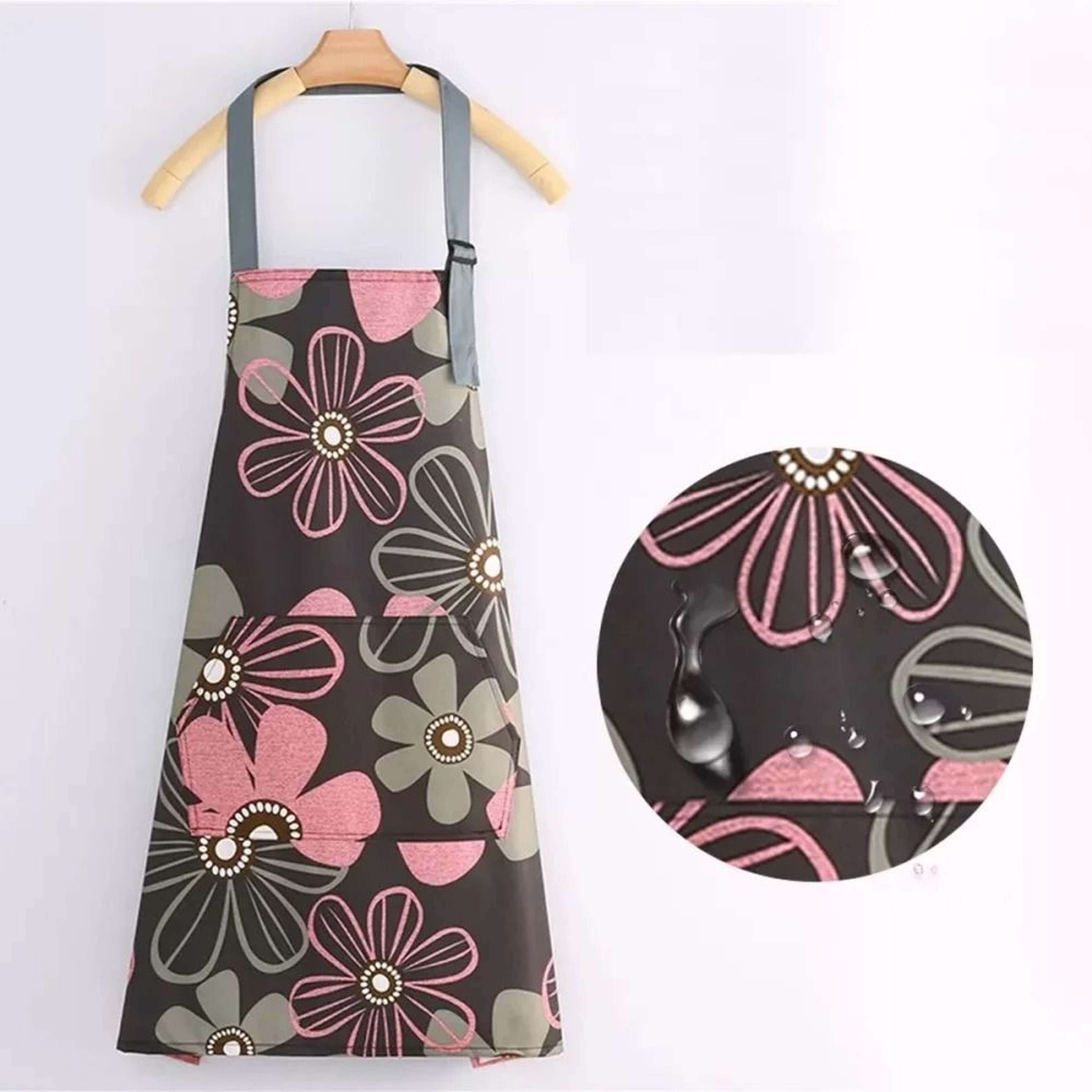 Premium Floral Waterproof Apron  Adjustable Cooking Bib With Pocket For Baking  Gardening 10