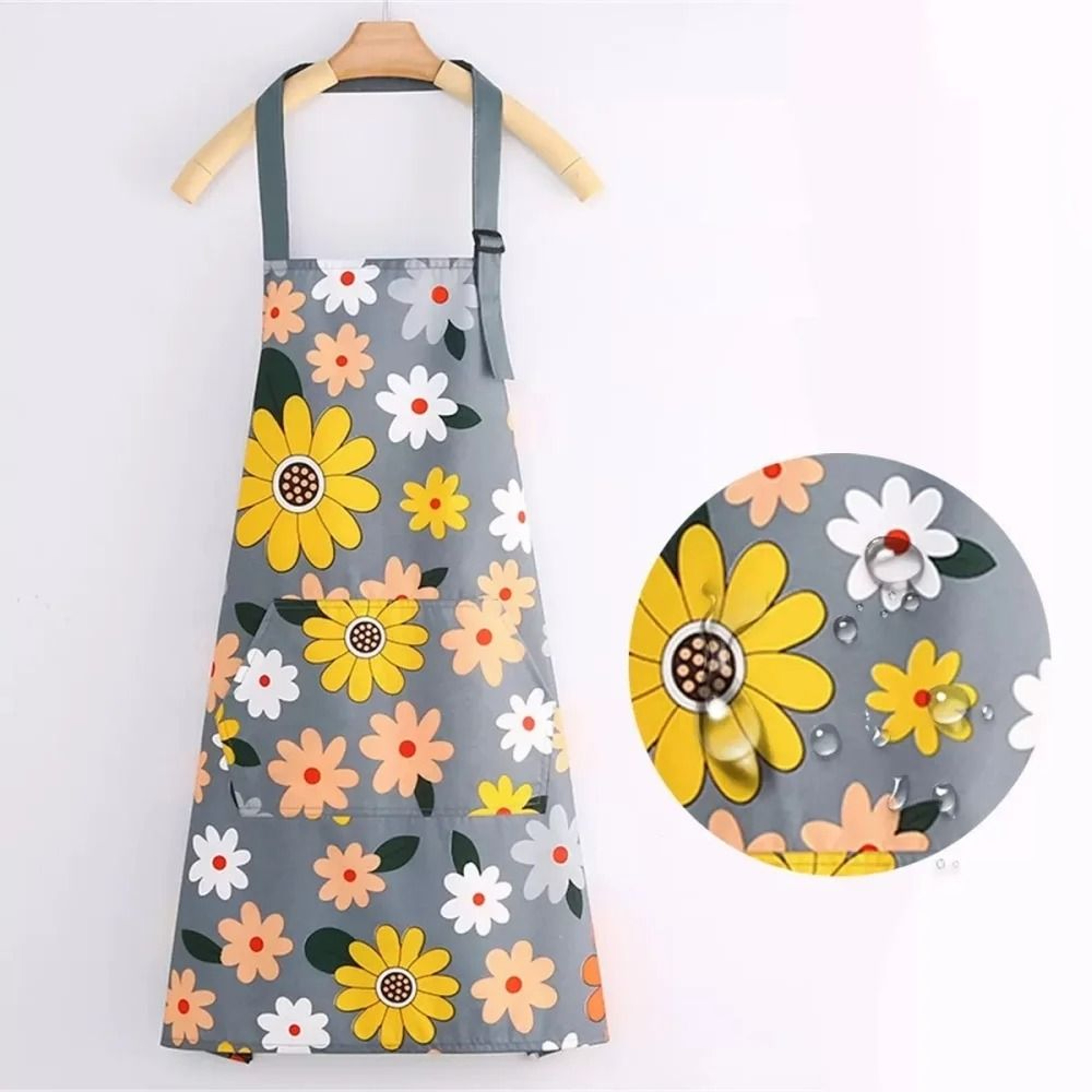 Premium Floral Waterproof Apron  Adjustable Cooking Bib With Pocket For Baking  Gardening 8