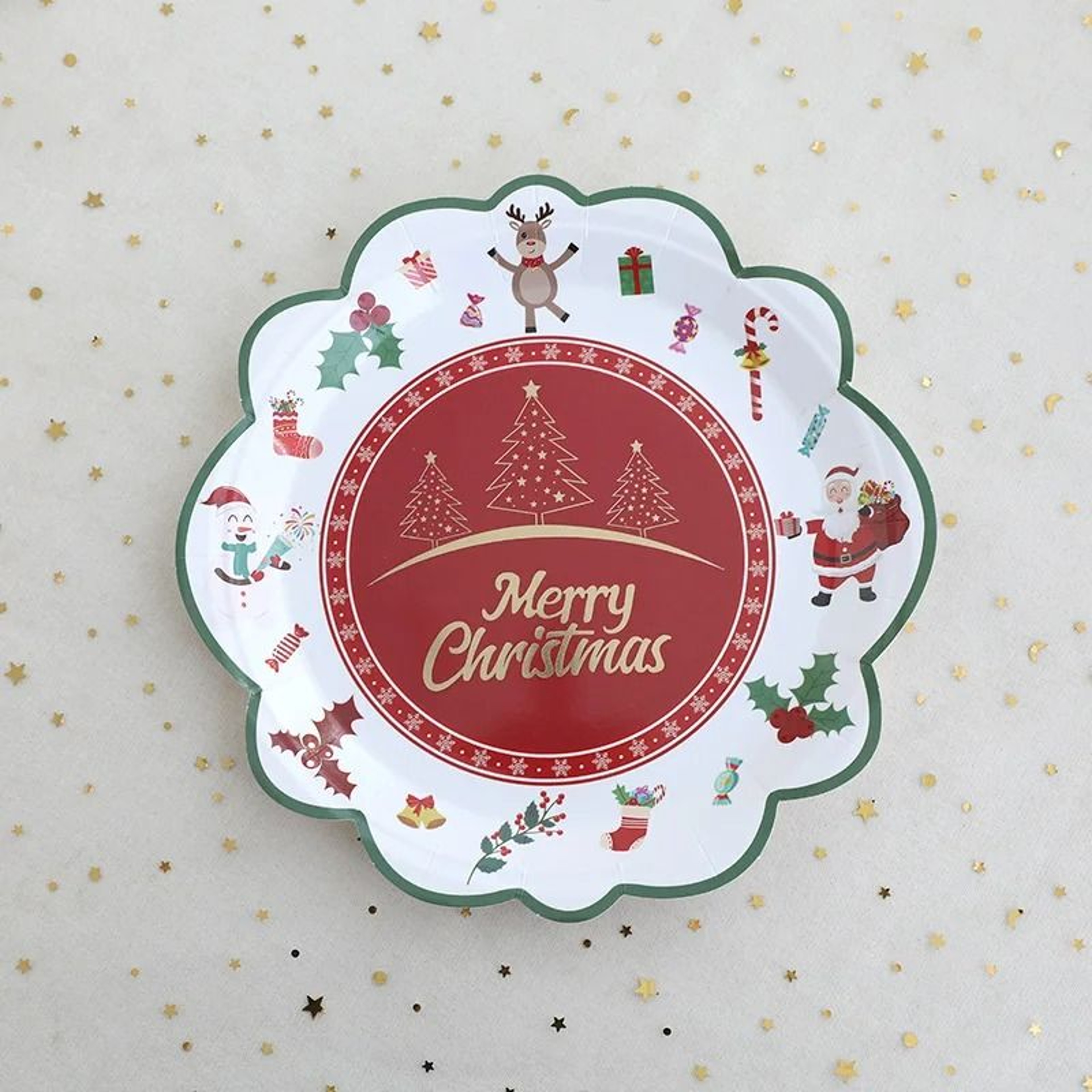 JUSTINLAU Deluxe Christmas Cutlery  Disposable Tableware Set  Festive Plates Cups  Decor 3
