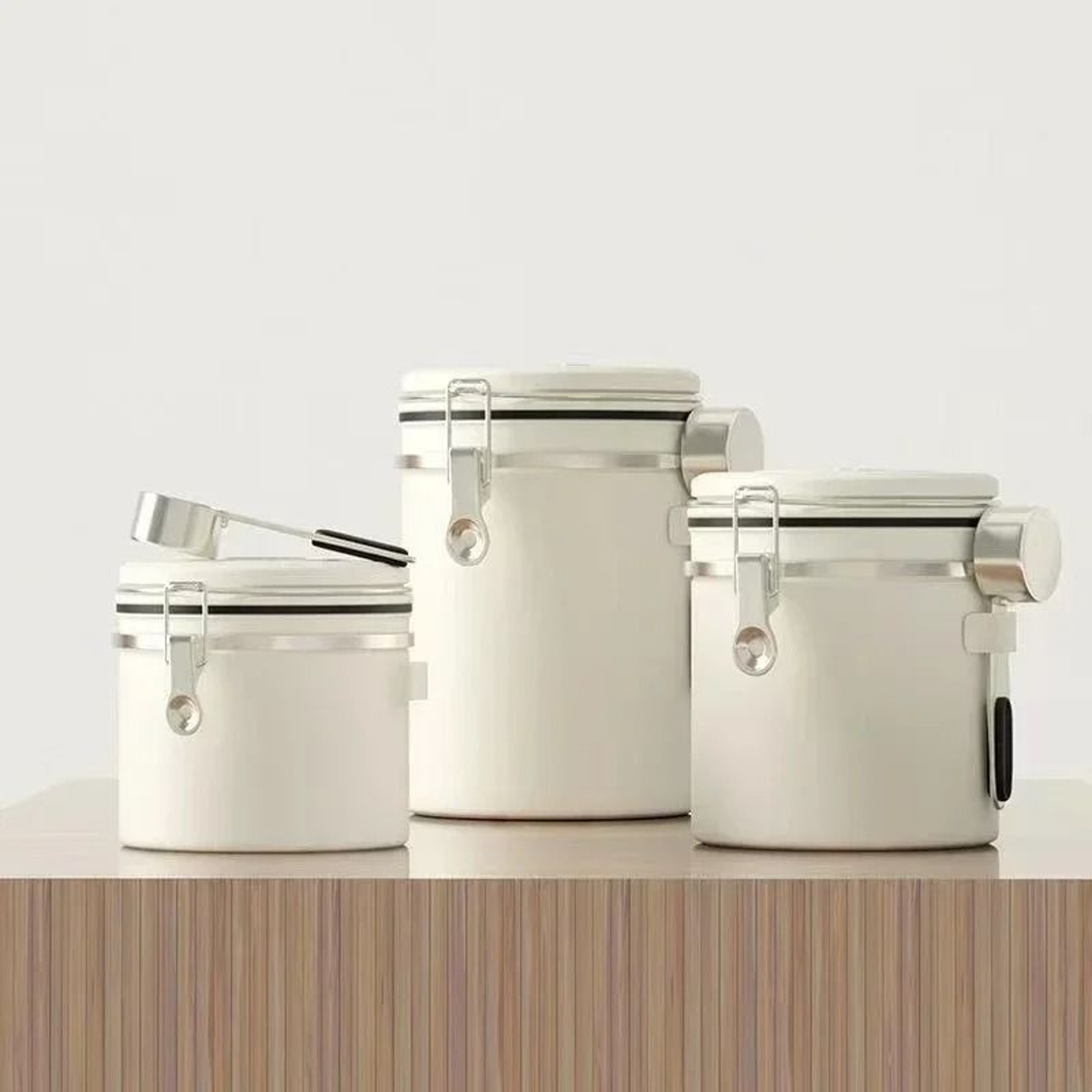 Stainless Steel Coffee Beans Vacuum Storage Jar  Large Capacity Airtight Container With Spoon 0