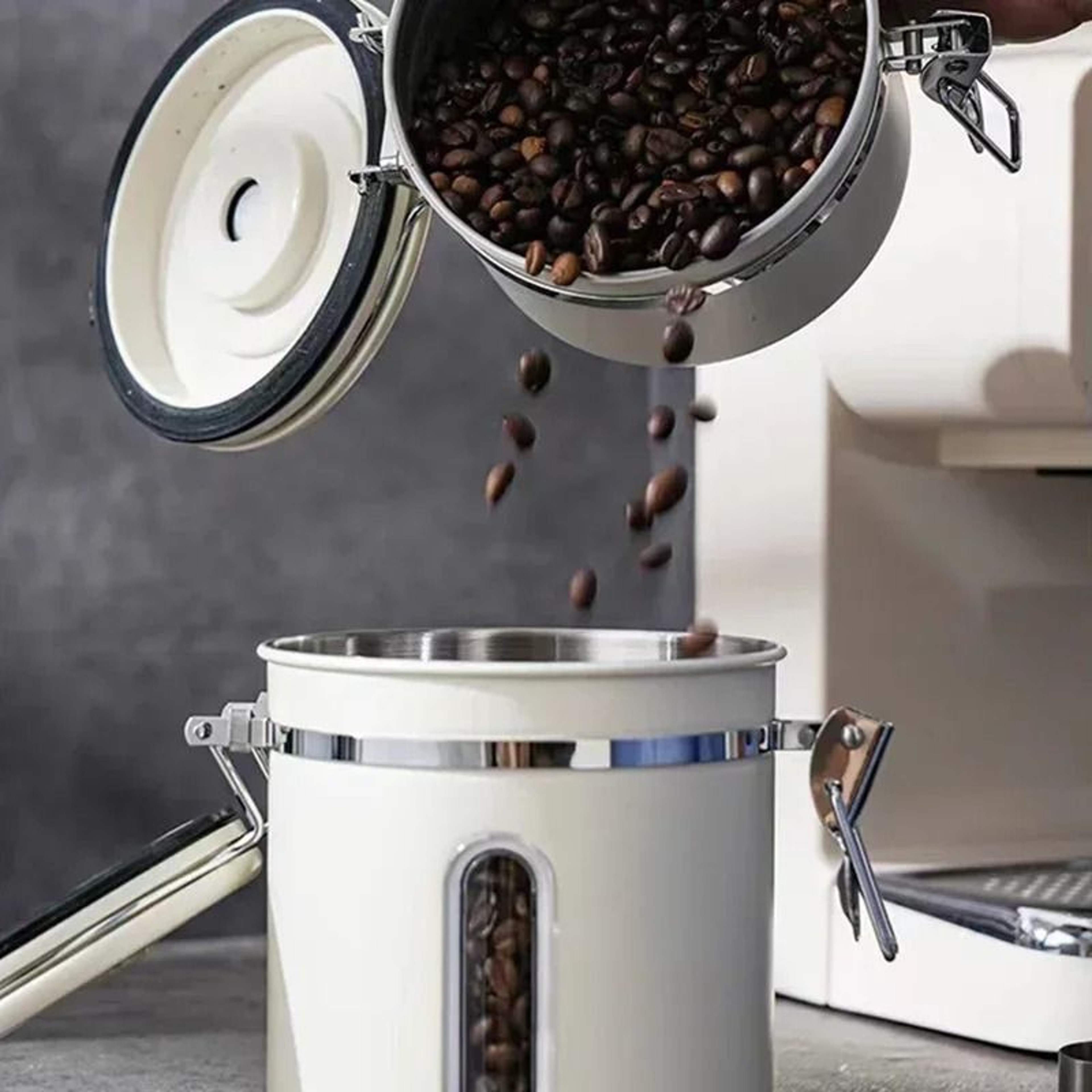 Stainless Steel Coffee Beans Vacuum Storage Jar  Large Capacity Airtight Container With Spoon 2