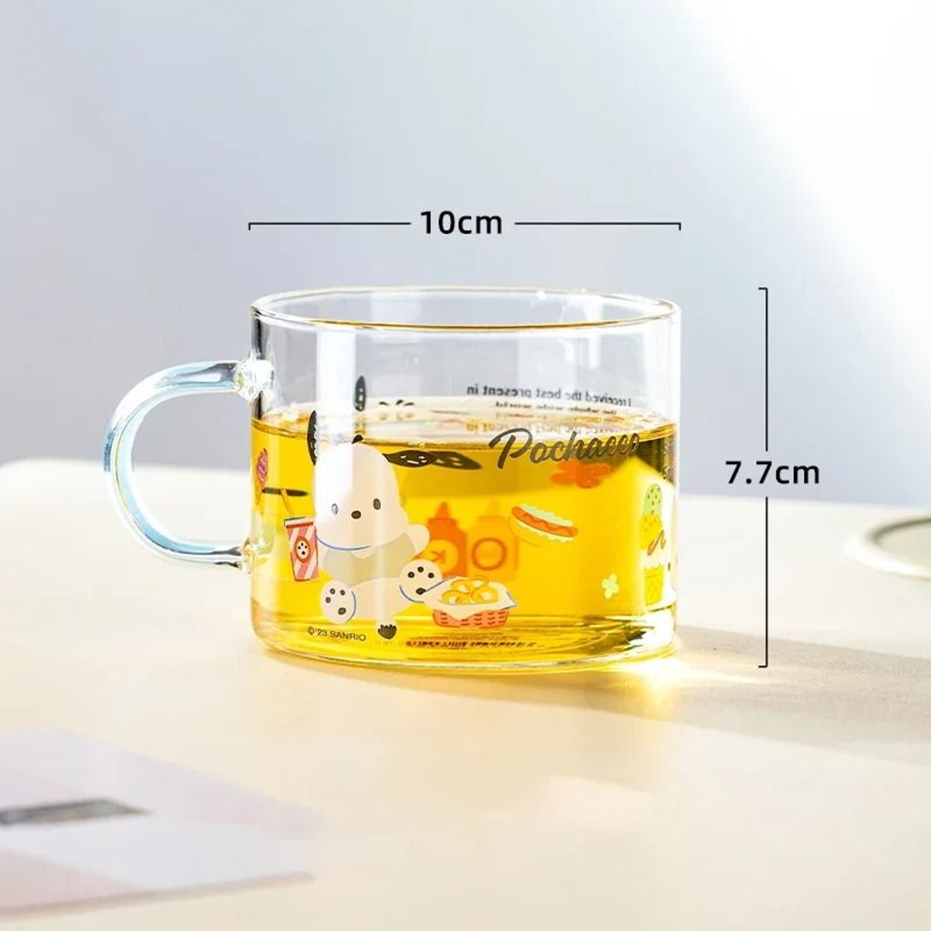 Sanrio Collaboration Transparent Glass Mug  10cm Cute Breakfast Oatmeal Cup With Colored Handle 8