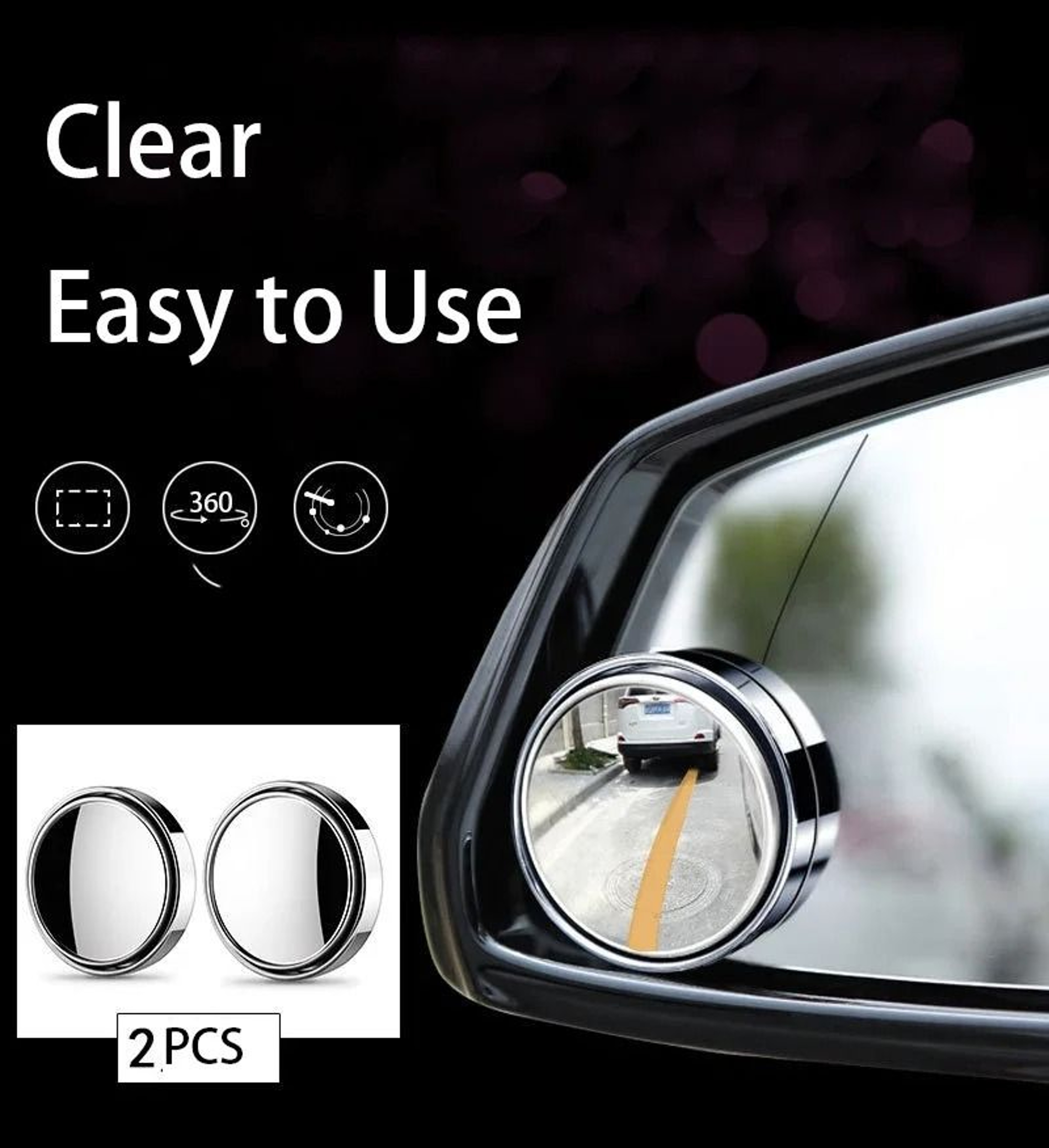 360 Degree Adjustable Convex Blind Spot Mirror Set For Safe Driving 1