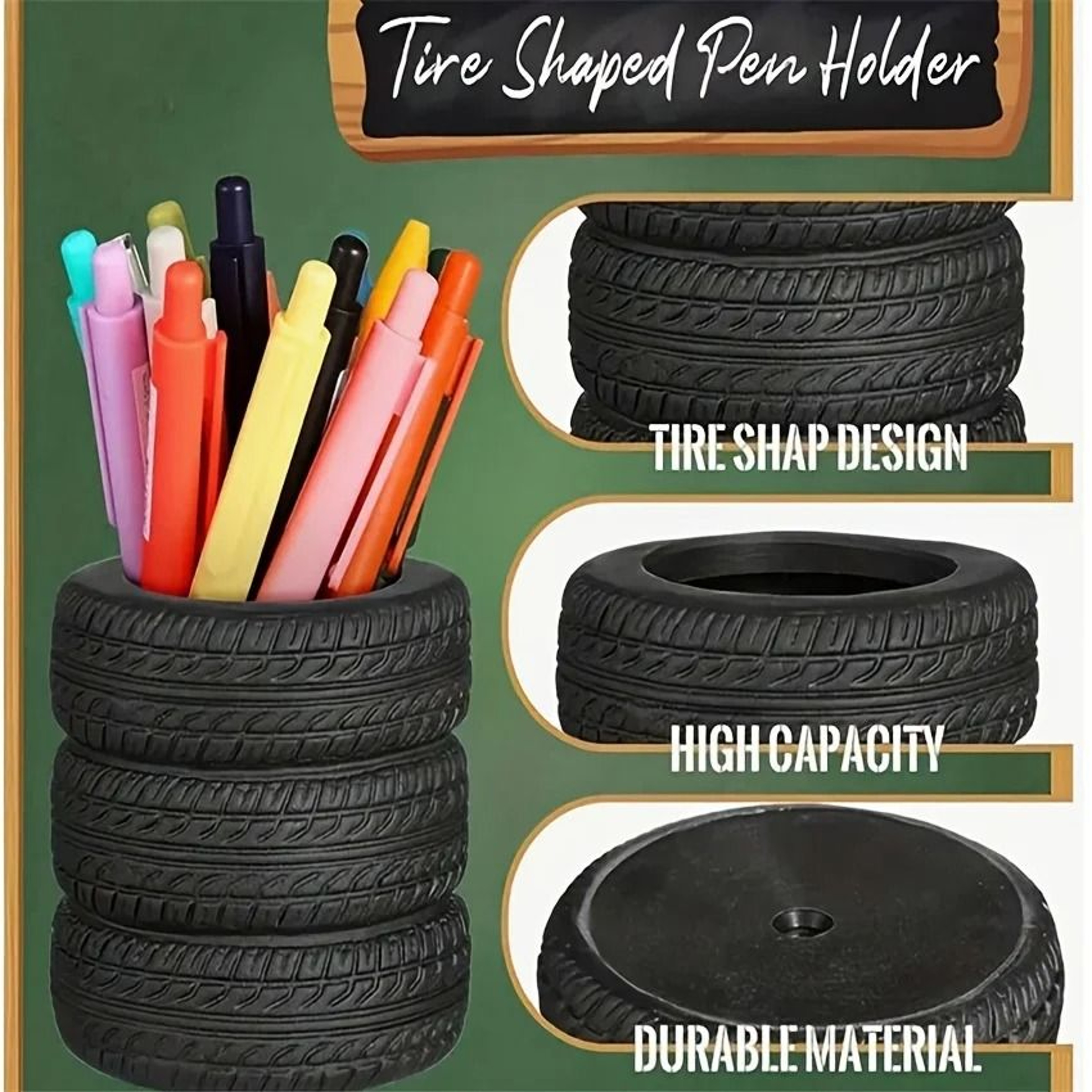 Creative TireShaped Pen Holder  Unique Office Desk Organizer 1