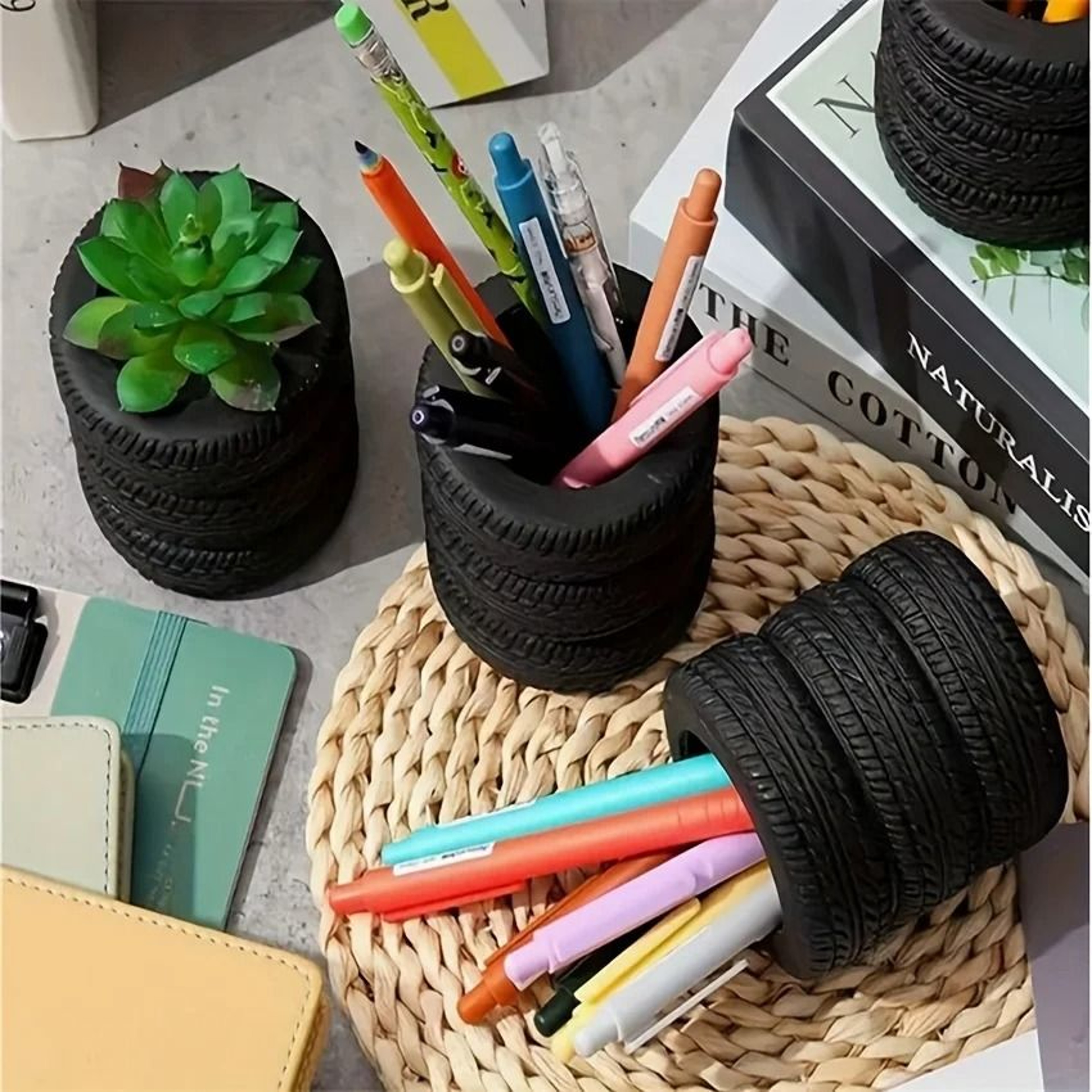 Creative TireShaped Pen Holder  Unique Office Desk Organizer 2