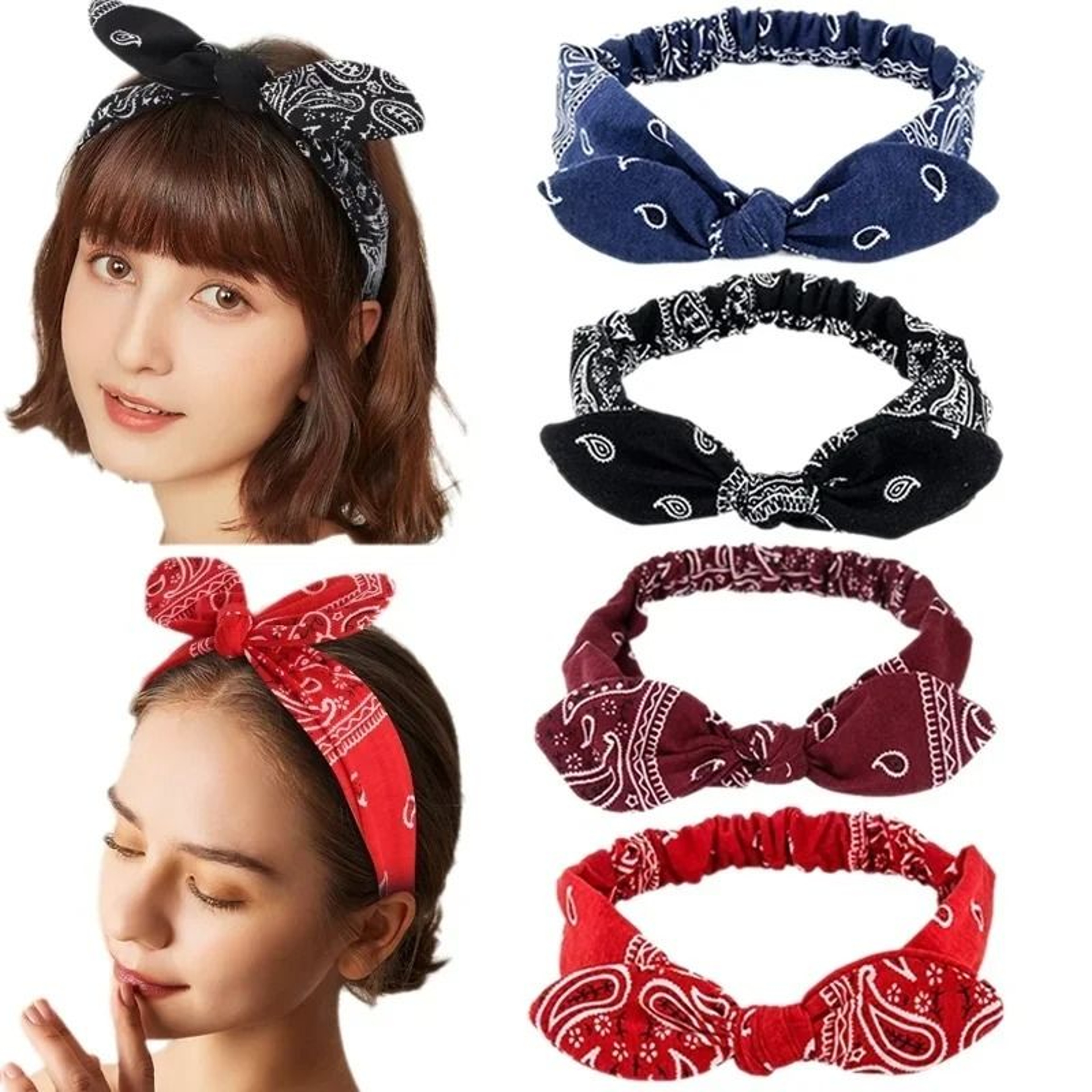 Printed Rabbit Ears Elastic Crossband Headband 1