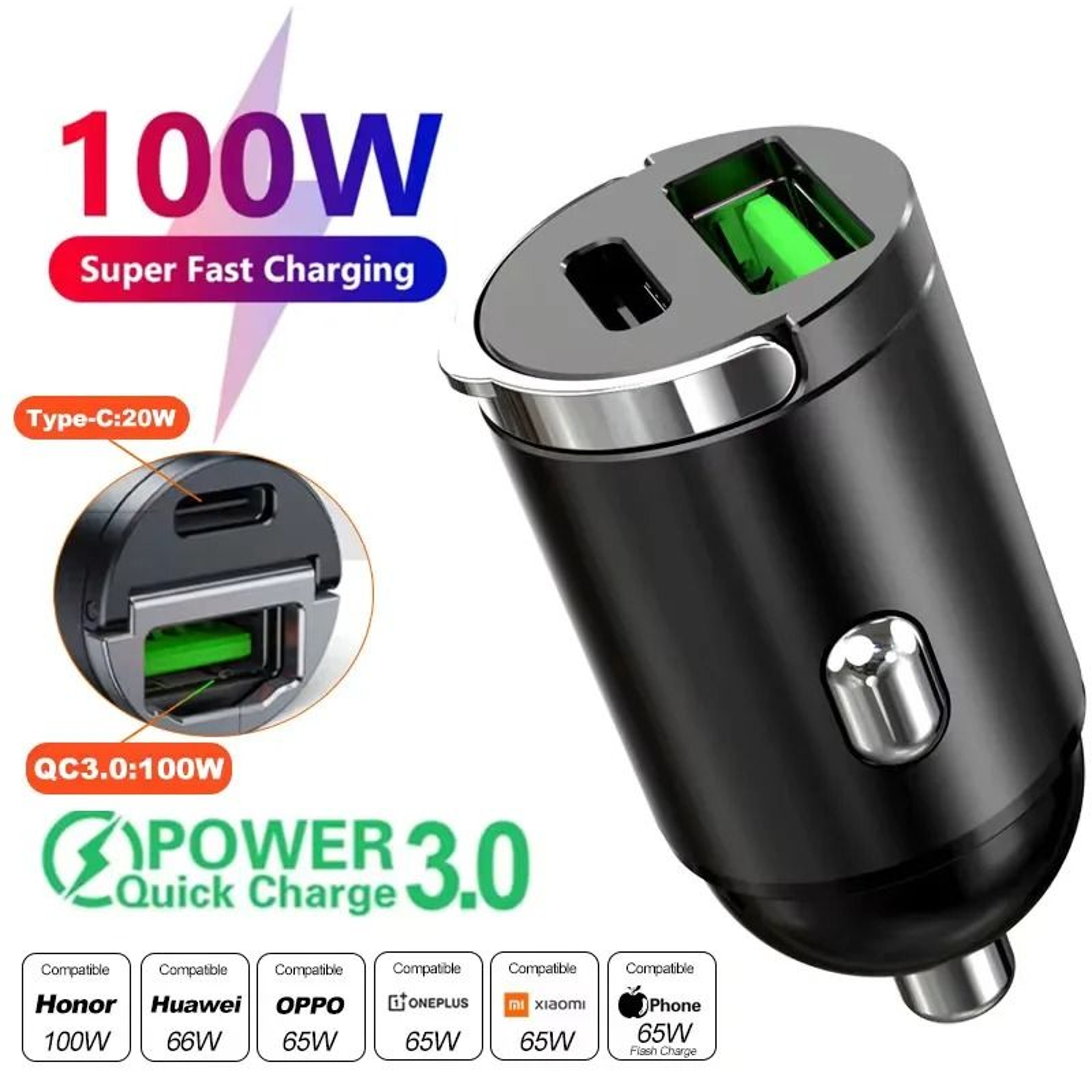 AstroCharge UltraFast 100W200W PD  QC30 Mini Car Charger 6