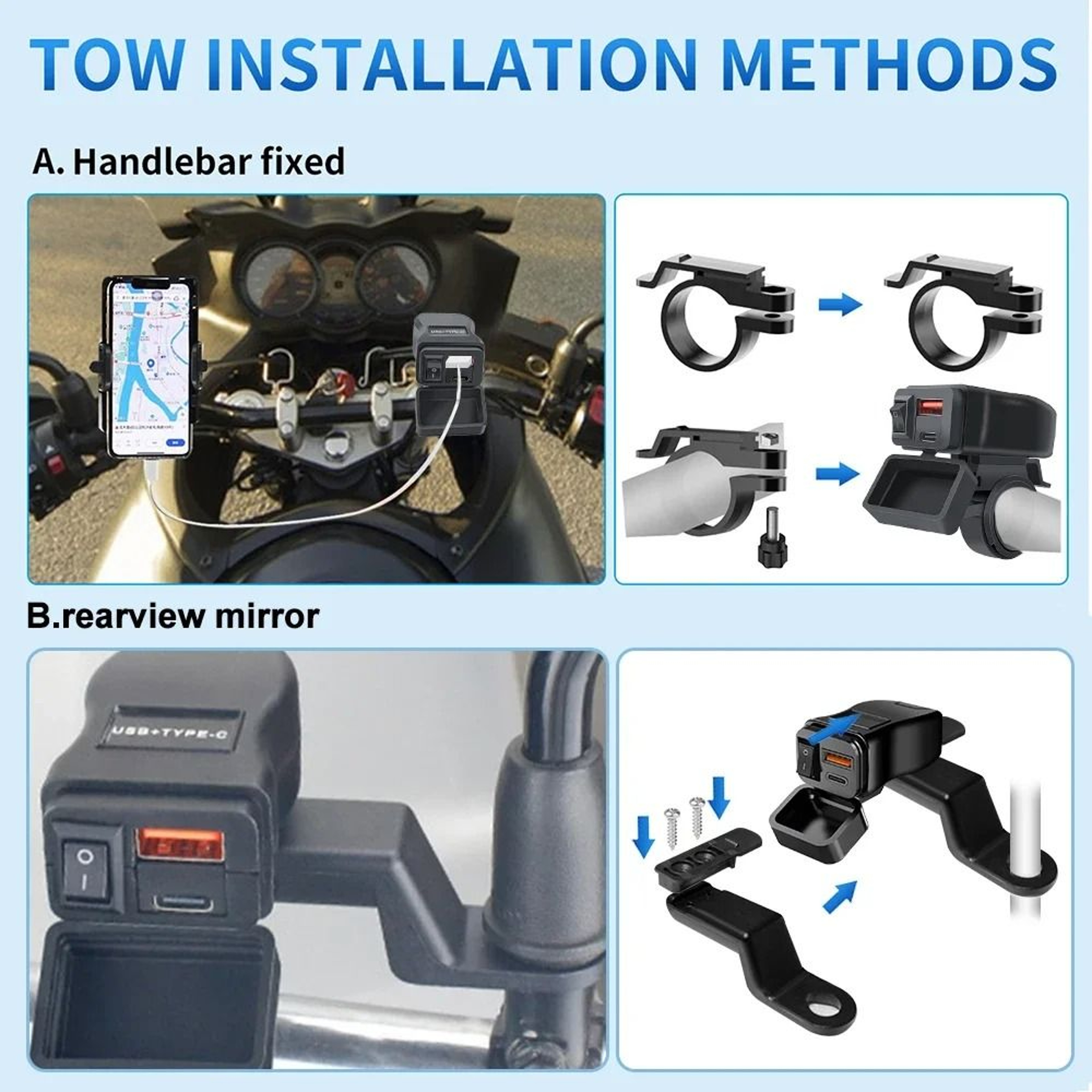 Industrial Standard 60W Motorcycle Dual USB Fast Charger 4