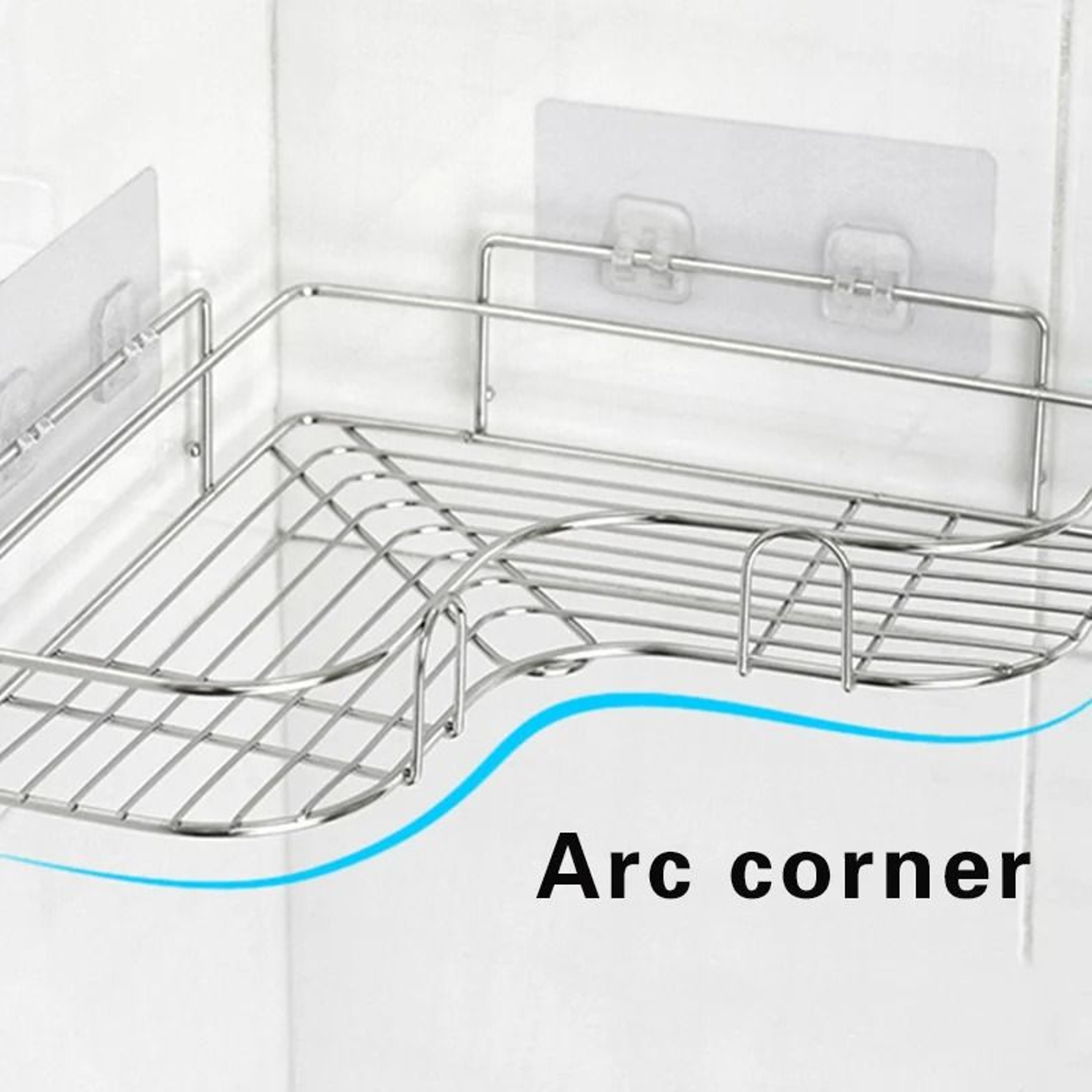 Stainless Steel Triangular Wall Mounted Adhesive Shower Storage Rack 1