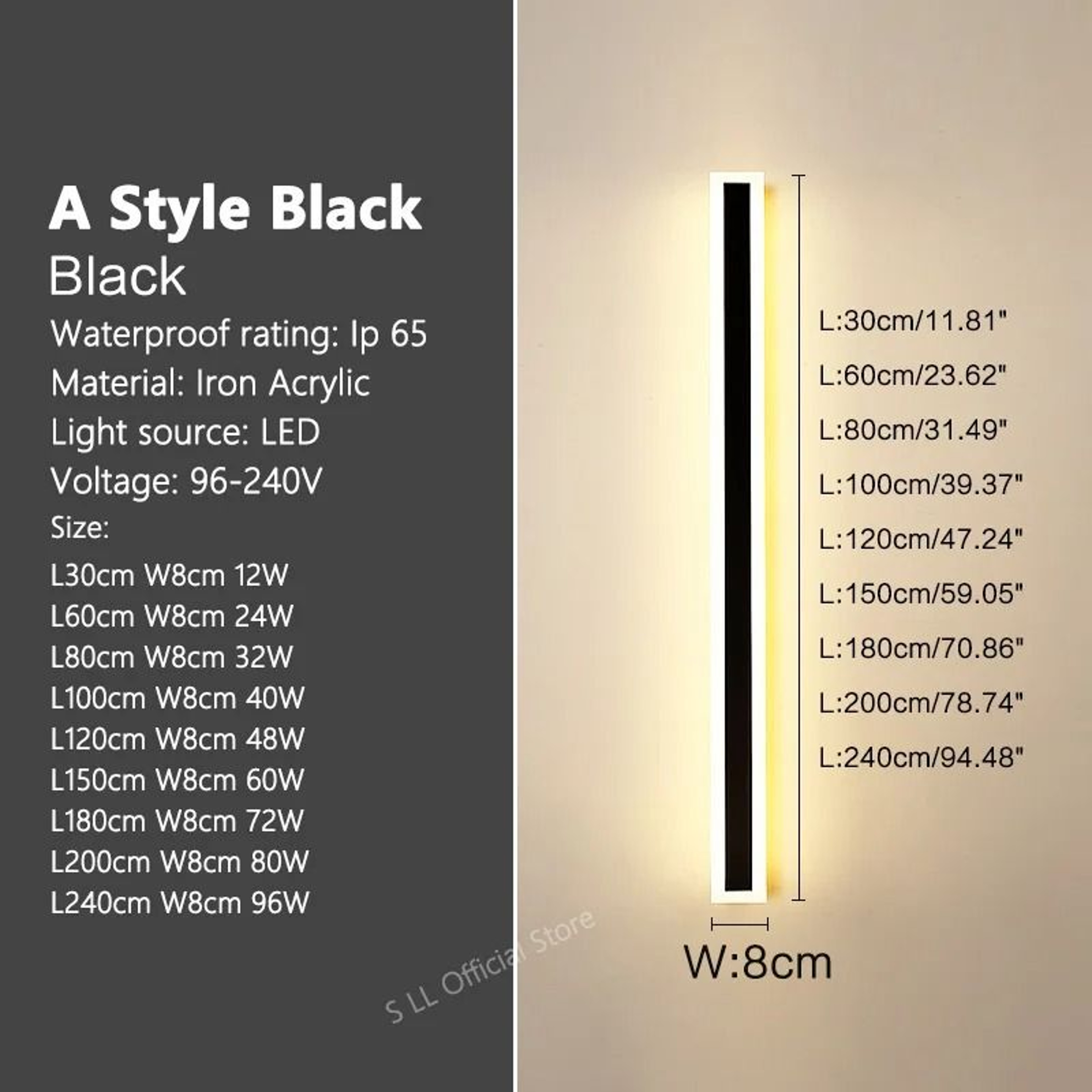 Modern Waterproof Outdoor Long Strip LED Wall Lamp IP65 Aluminum Garden Sconce 8