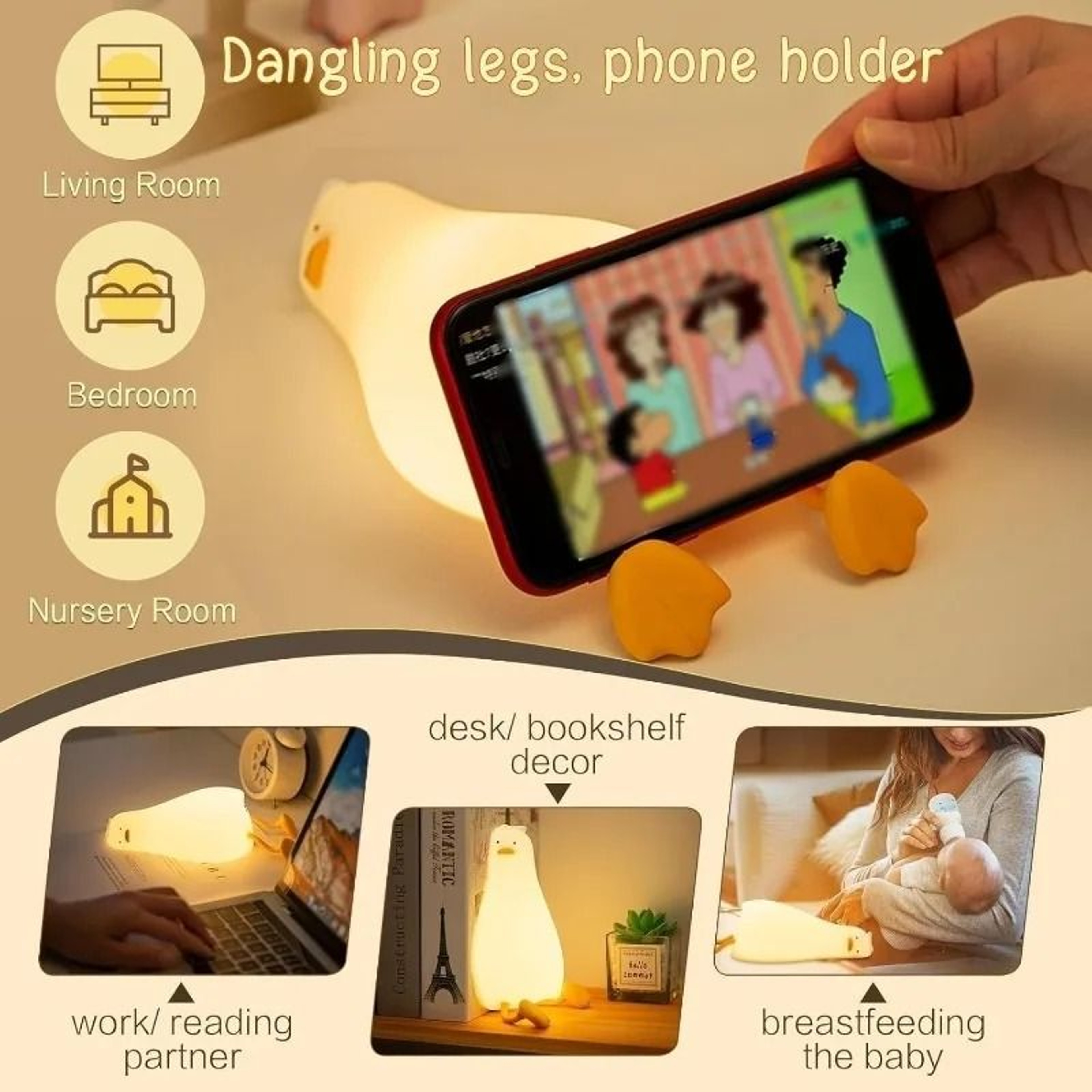 Rechargeable Silicone Duck Night Light  Touch Control Sleeping Lamp For Kids 1