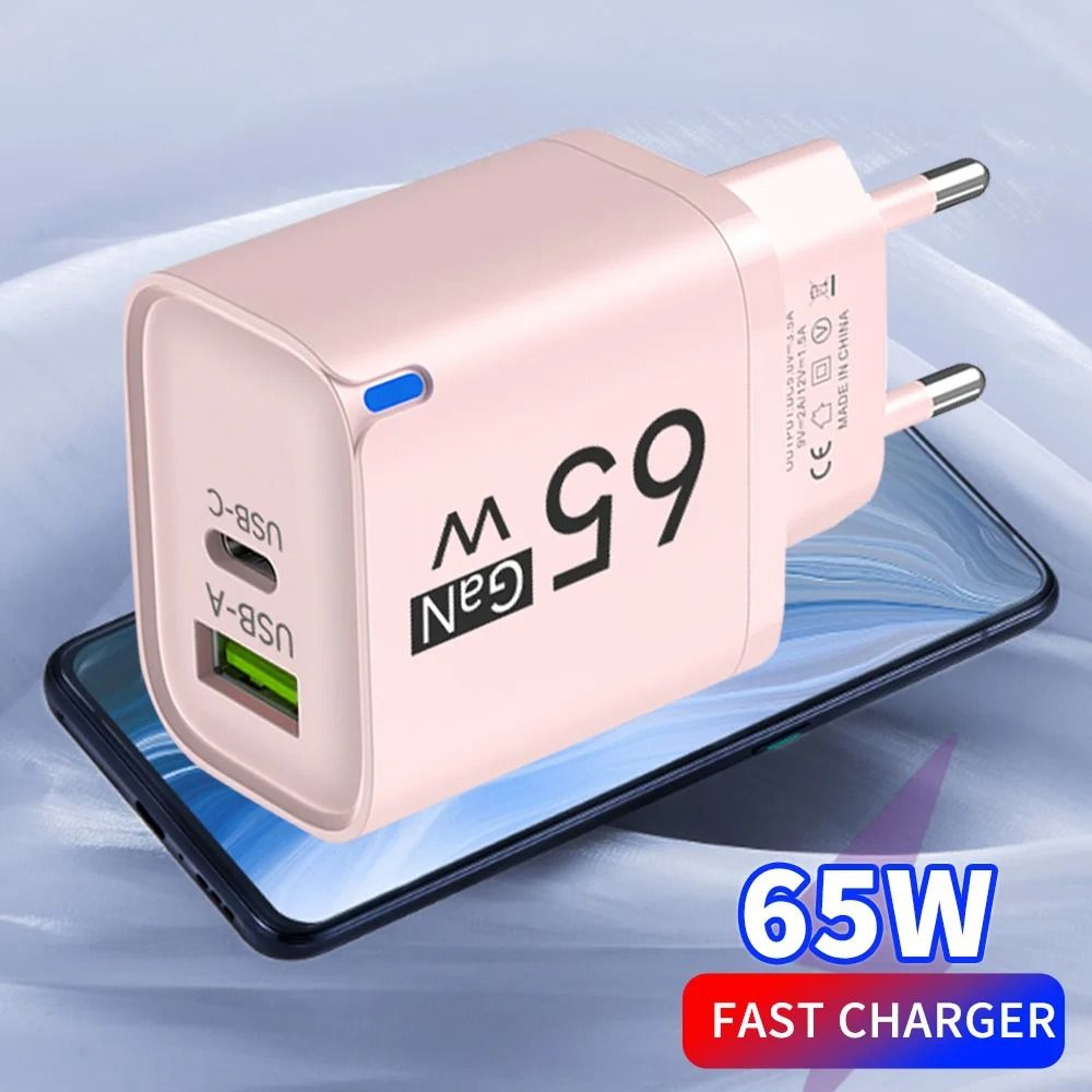 65W DualPort USBA  USBC Fast Charger  PD Quick Travel Adapter For IPhone Samsung  Xiaomi 0