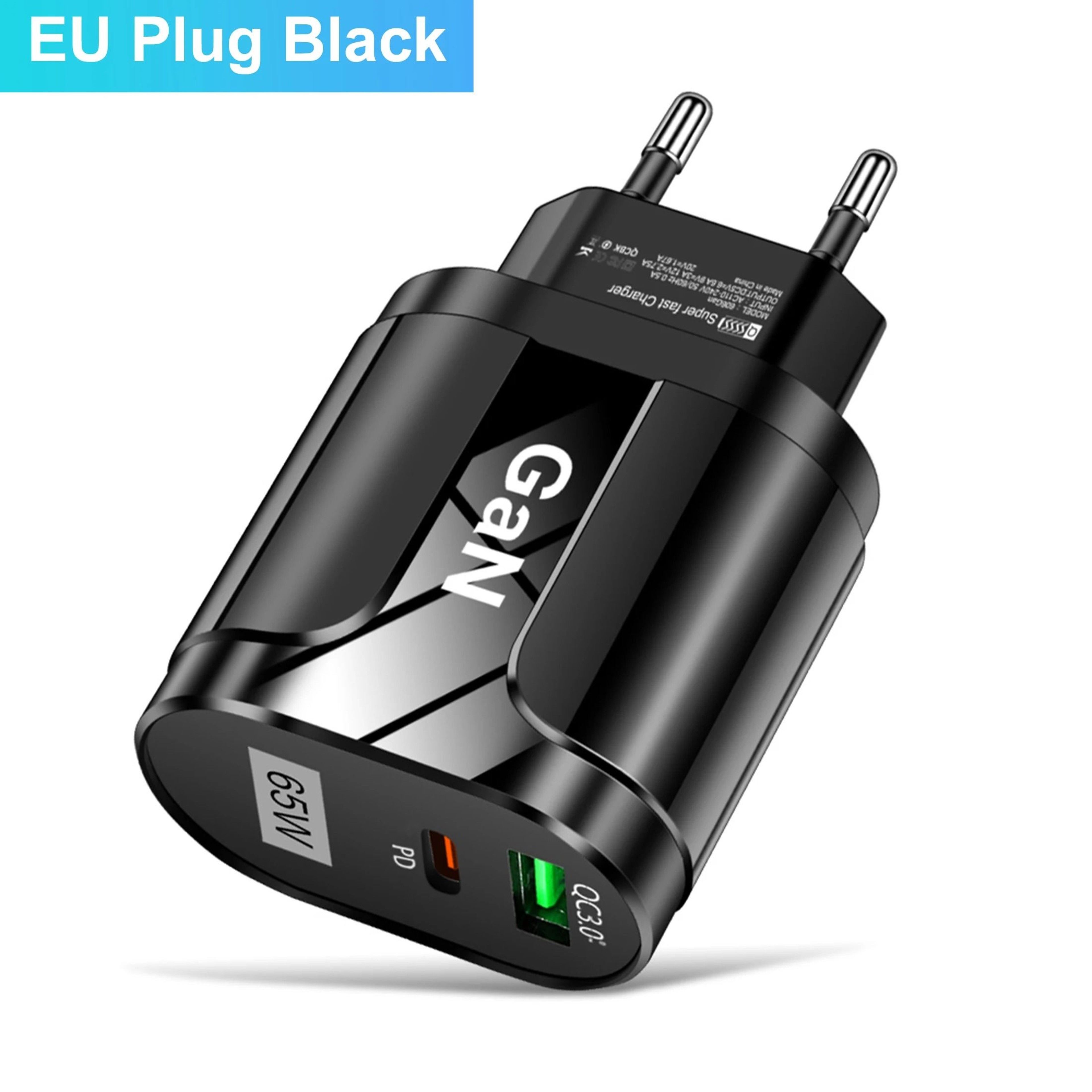 GaN 65W PD USB TypeC Wall Charger  HighEfficiency Quick Charge Adapter With EUUS Plug Options 1