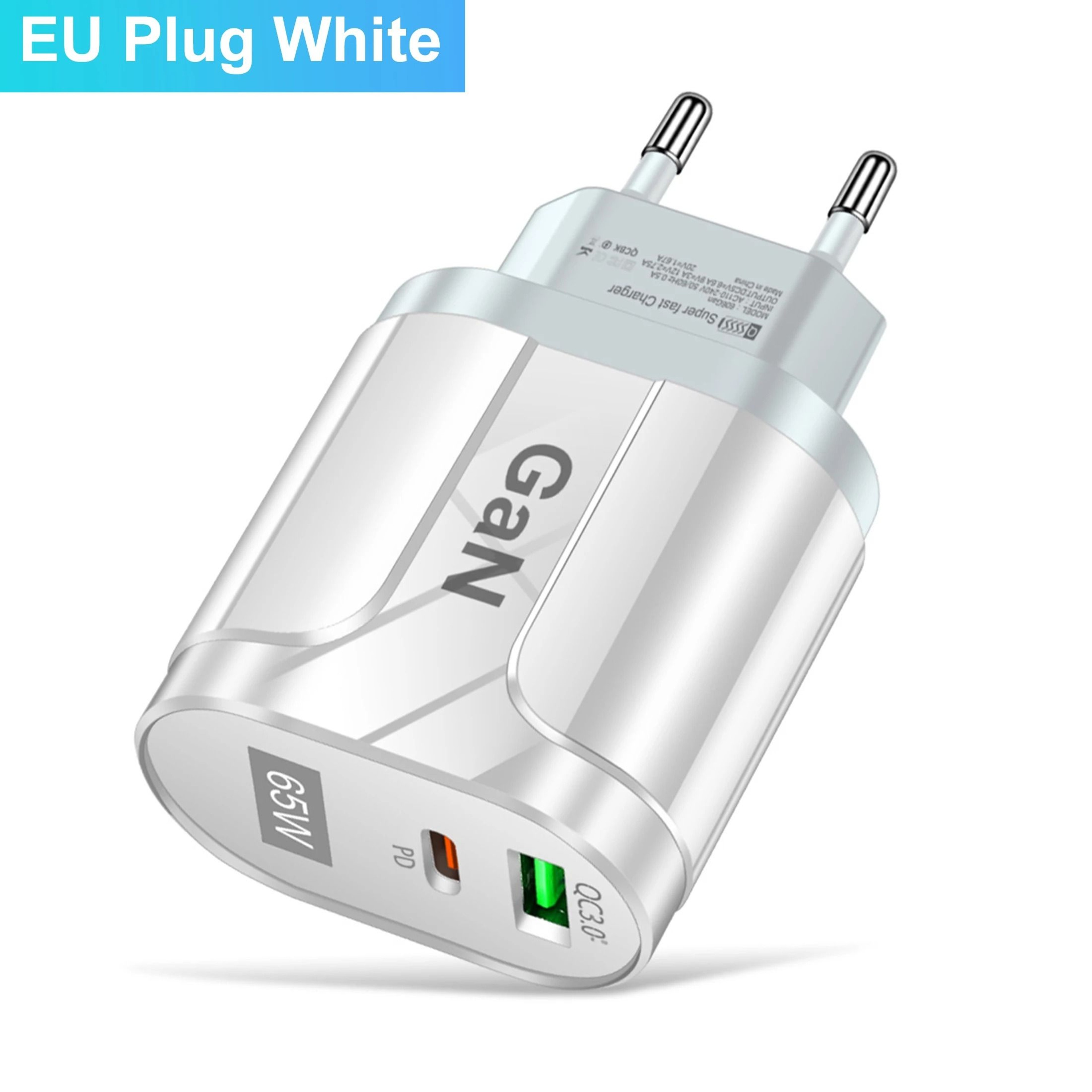 GaN 65W PD USB TypeC Wall Charger  HighEfficiency Quick Charge Adapter With EUUS Plug Options 2