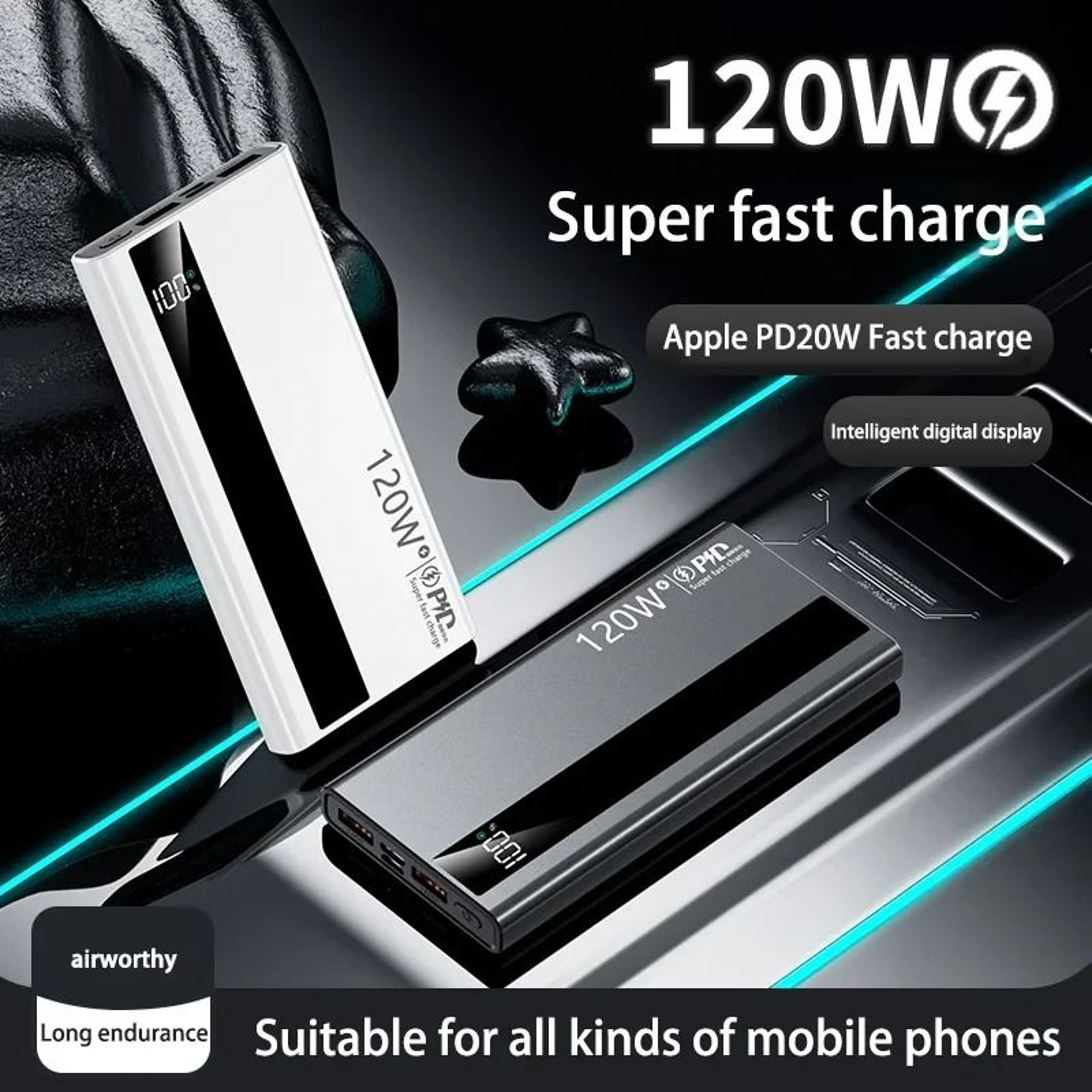120W Super Fast Charging Power Bank  200000mAh UltraCapacity Battery For IPhone Samsung  Huawei 3