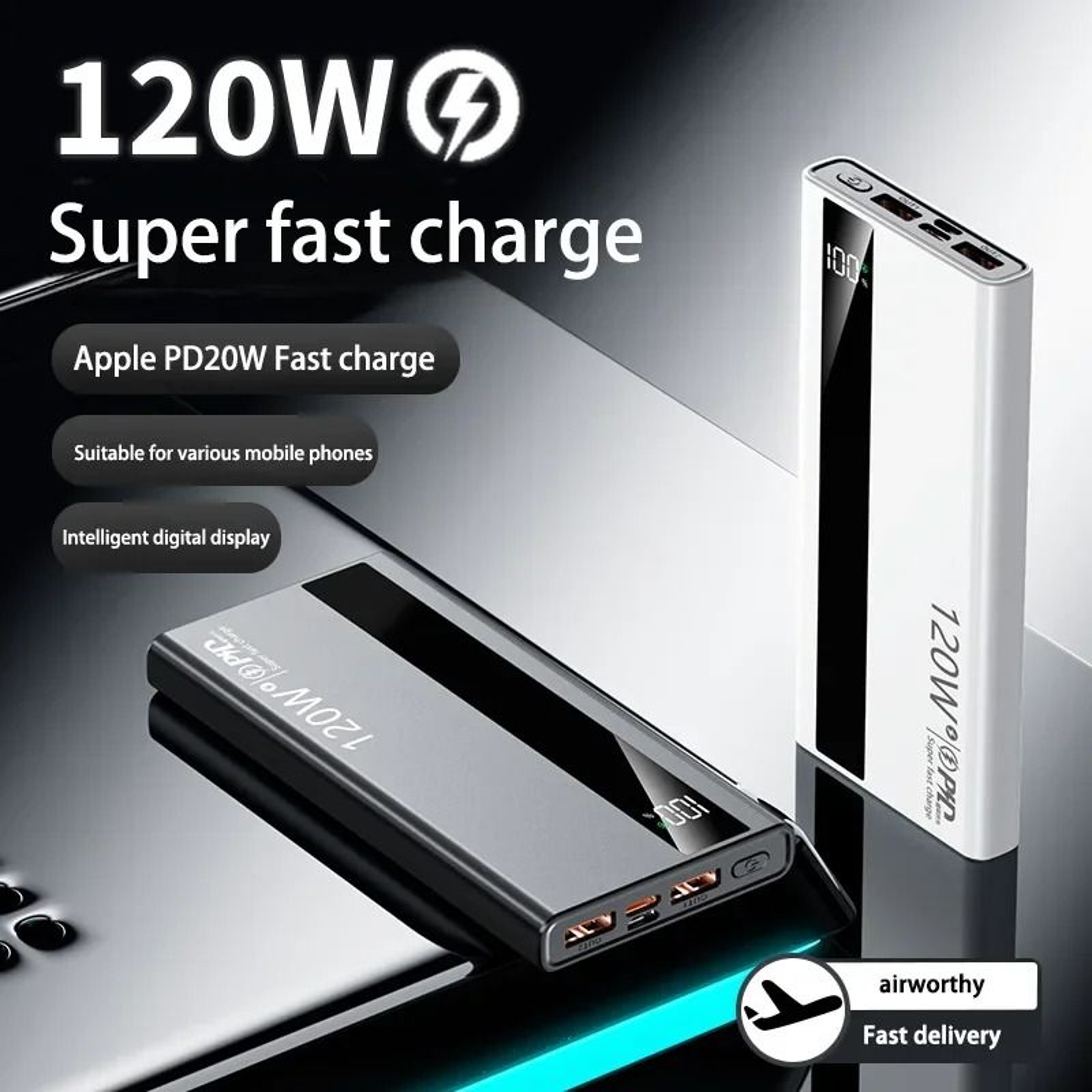 120W Super Fast Charging Power Bank  200000mAh UltraCapacity Battery For IPhone Samsung  Huawei 4