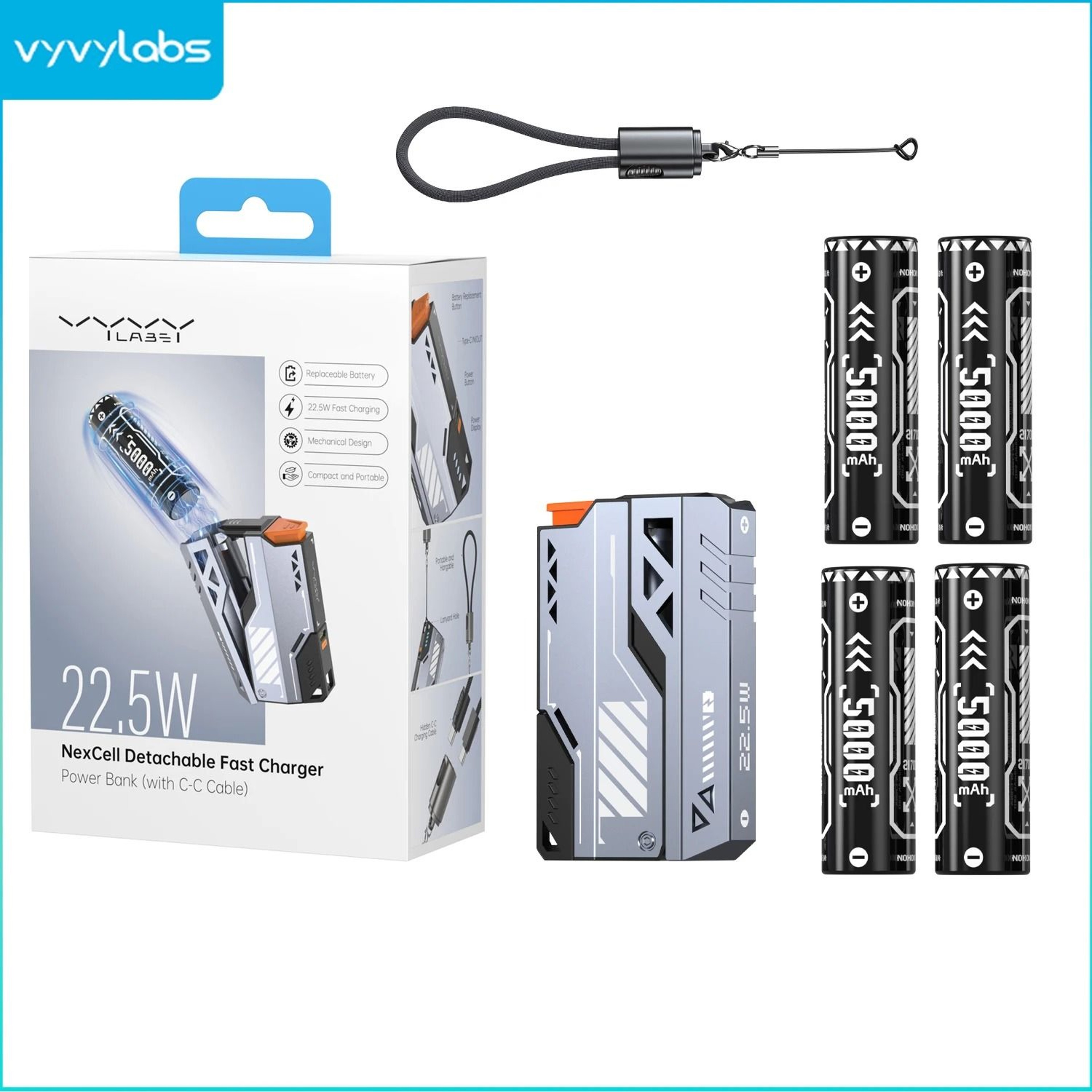 VYVYLABS 30000mAh Detachable 3C Power Bank  225W Wireless Fast Charger For IPhone 17  Android 10