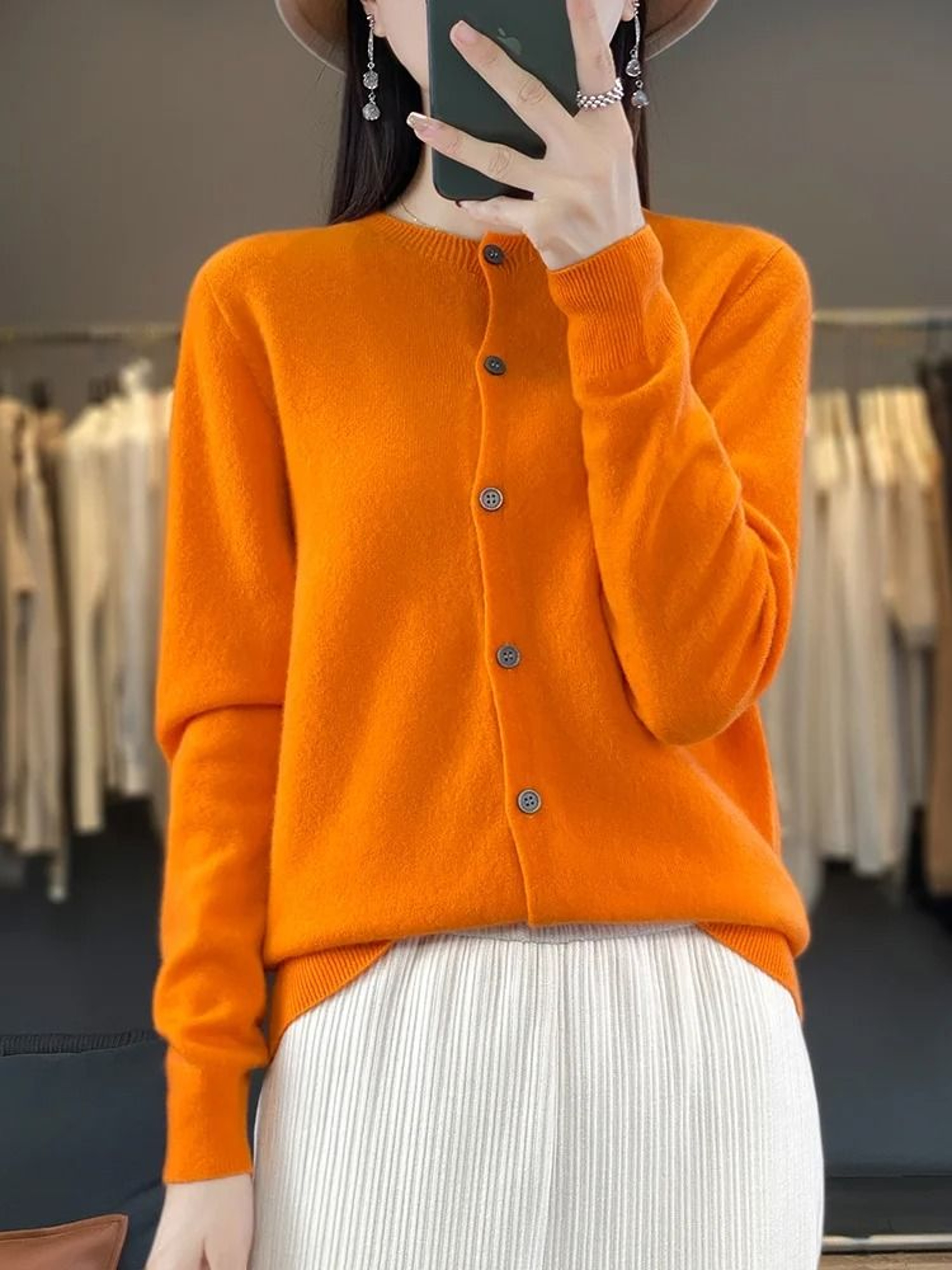 Womens 100 Merino Wool ONeck Cardigan  Premium Buttoned Knitwear For Autumn  Winter 3