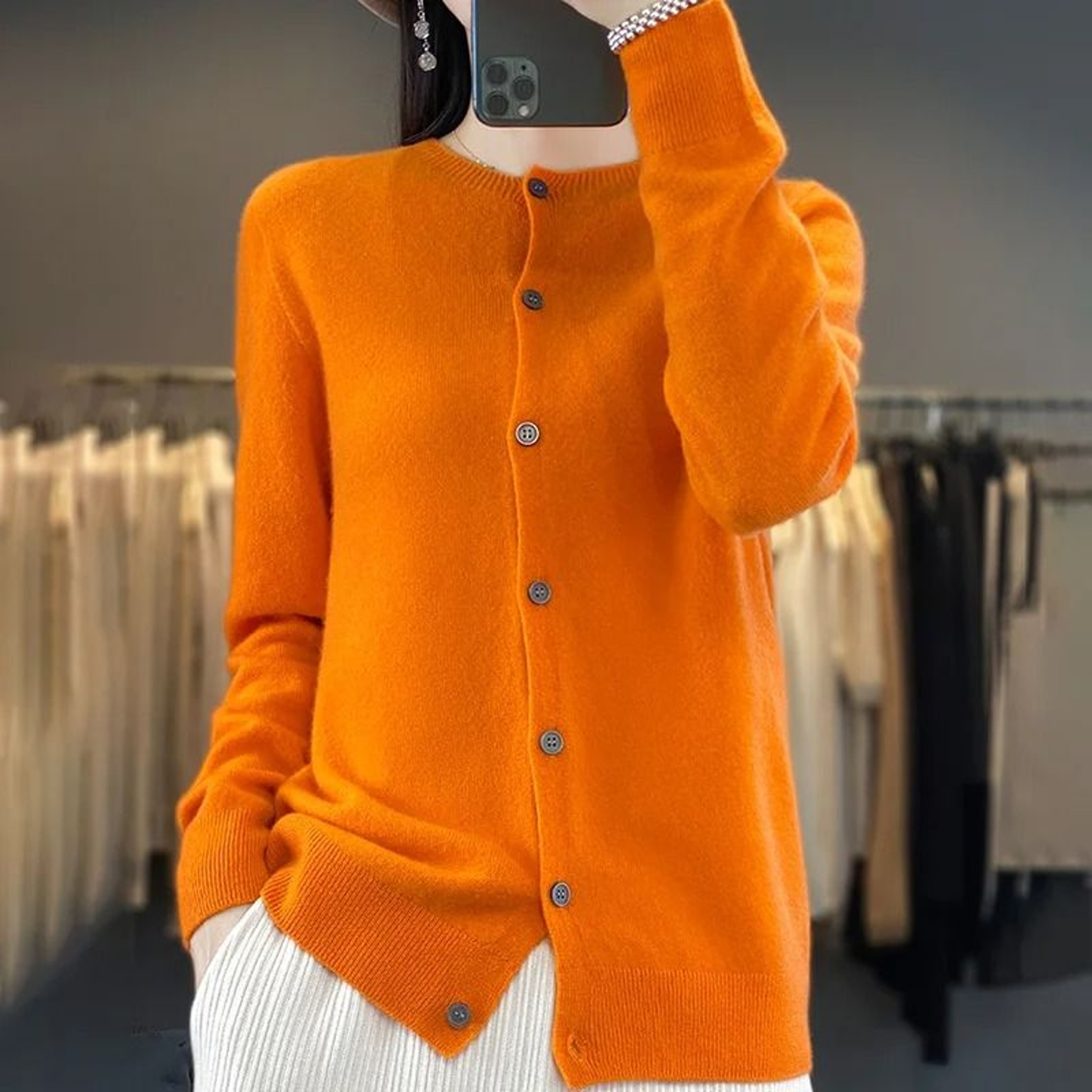 Womens 100 Merino Wool ONeck Cardigan  Premium Buttoned Knitwear For Autumn  Winter 15