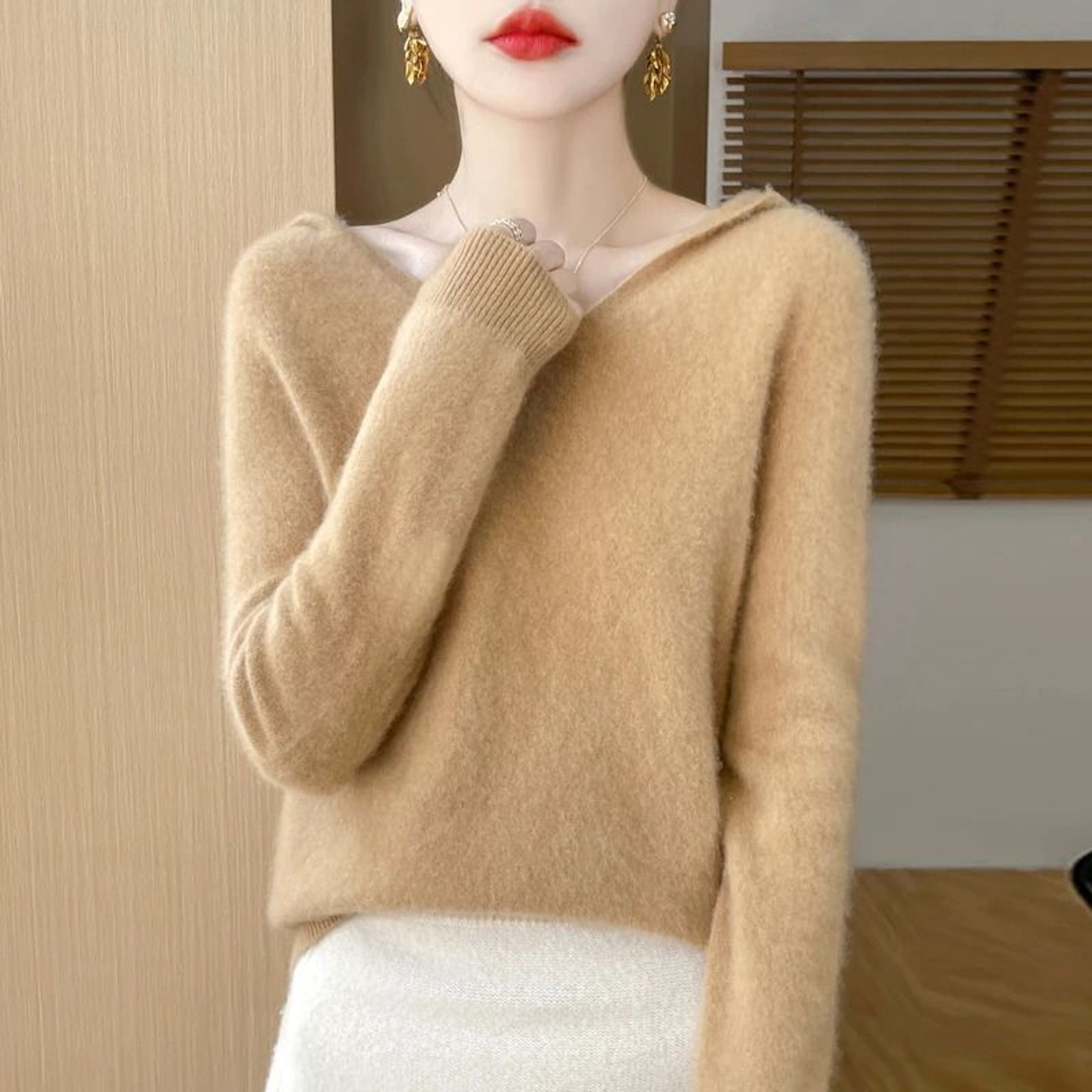 Womens 100 Merino Wool Hooded Pullover  Premium Soft CashmereTouch Knitwear For Autumn  Winter 5