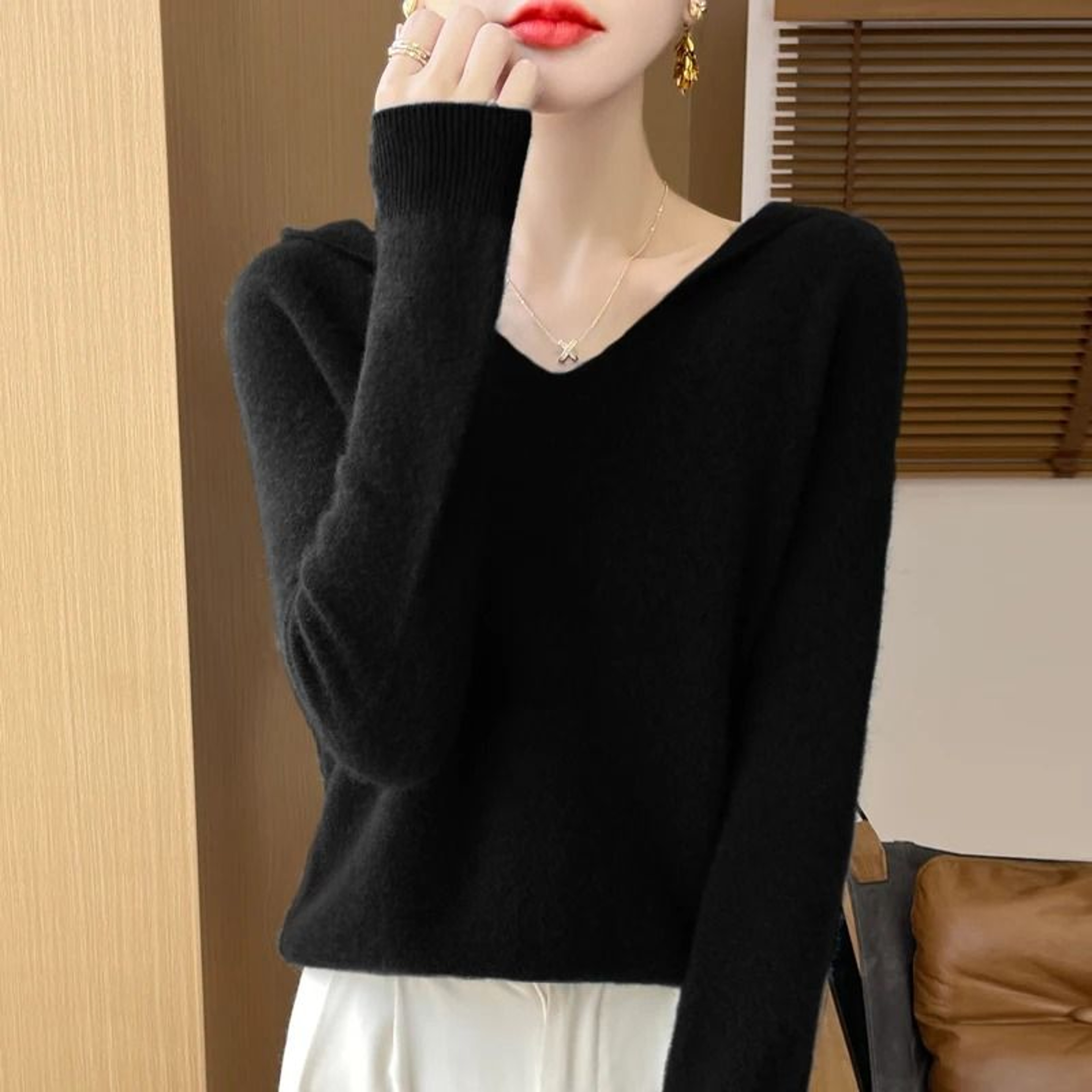 Womens 100 Merino Wool Hooded Pullover  Premium Soft CashmereTouch Knitwear For Autumn  Winter 9