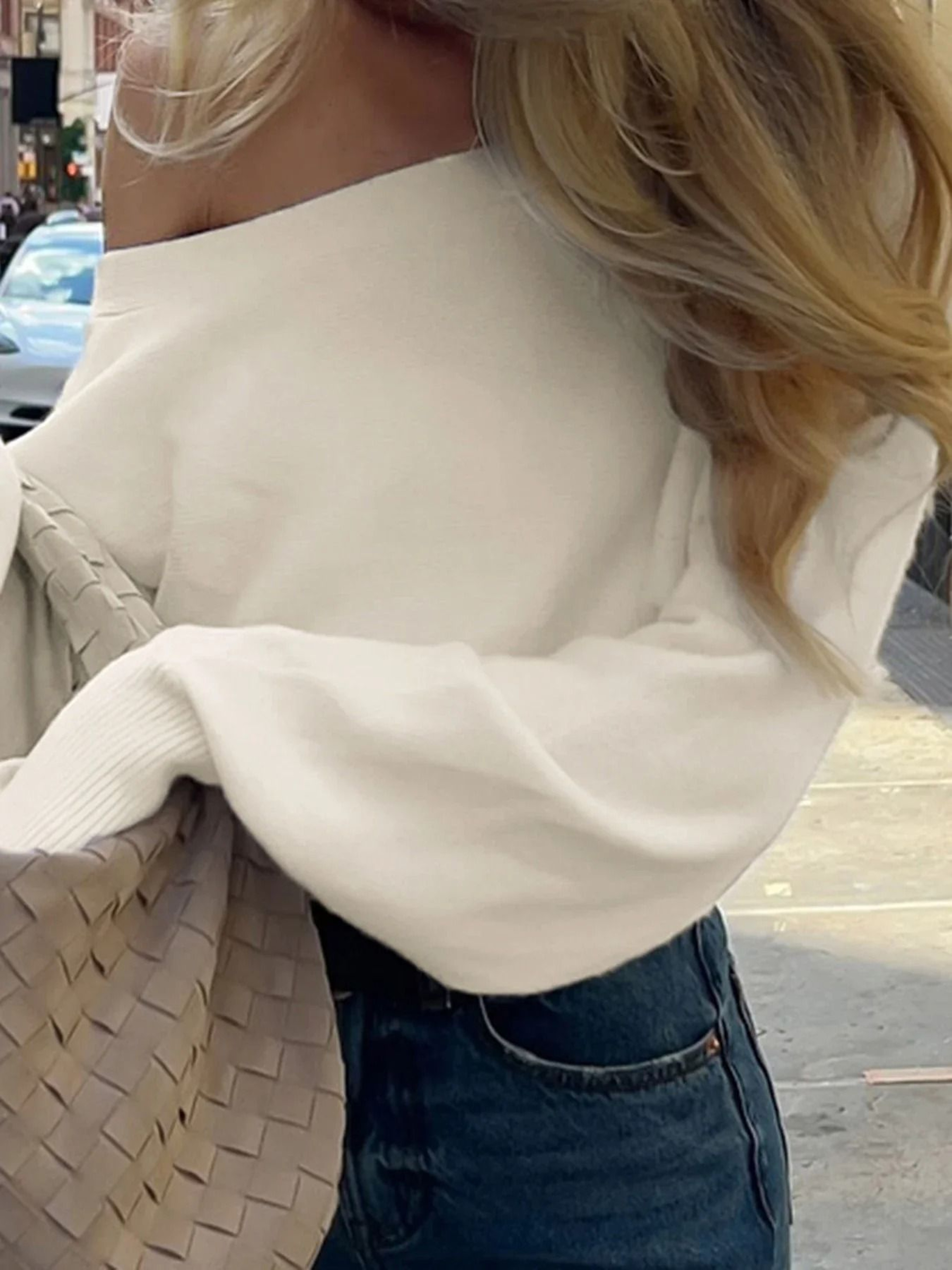 Womens Solid OffShoulder Knit Sweater  Elegant Slash Neck Loose Pullover For Autumn  Winter 2