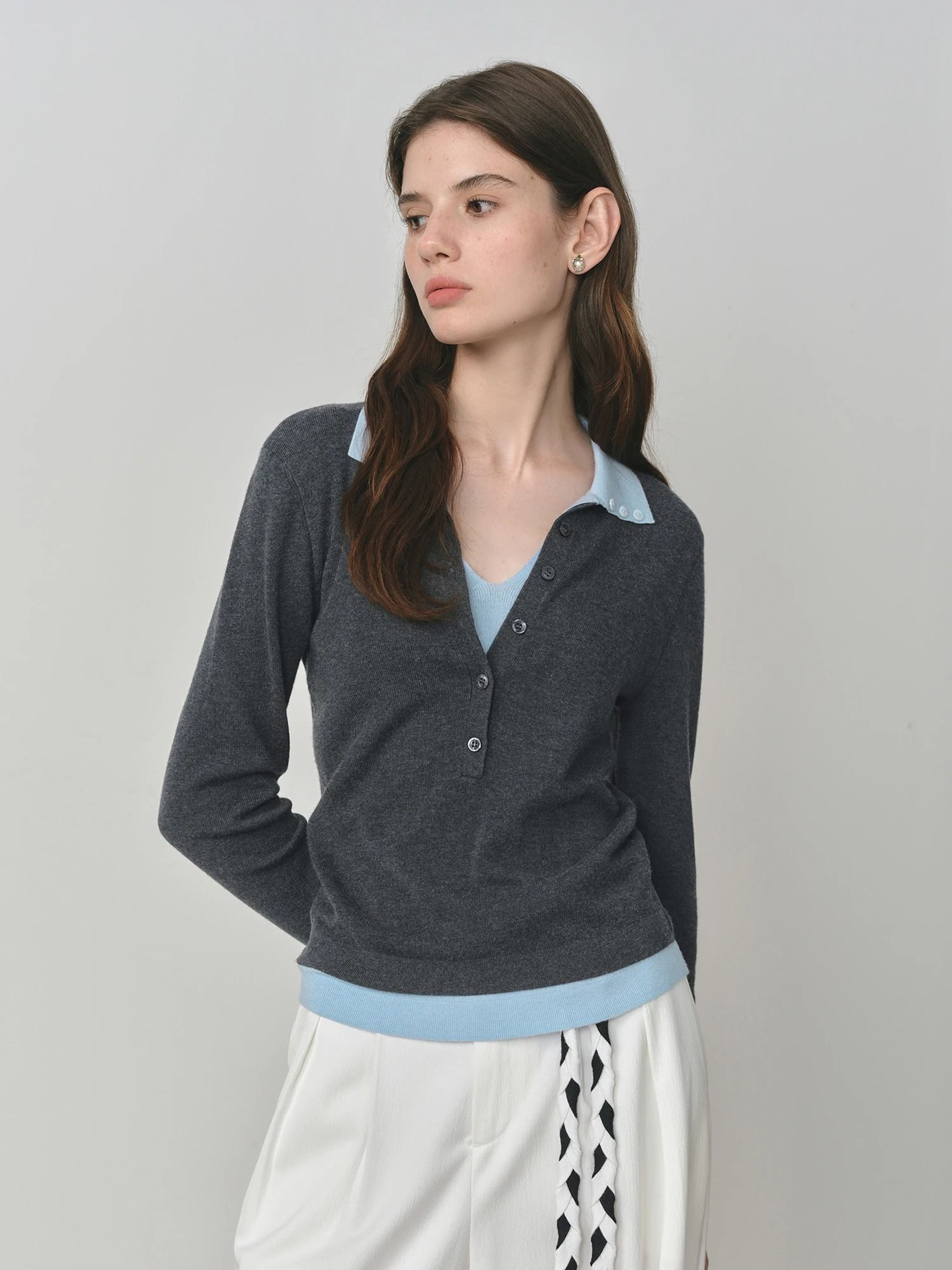 FSLE 2025 Autumn Color Block Knitted Sweater  Vintage Fake TwoPiece Turn Collar Cable Knit Top 6