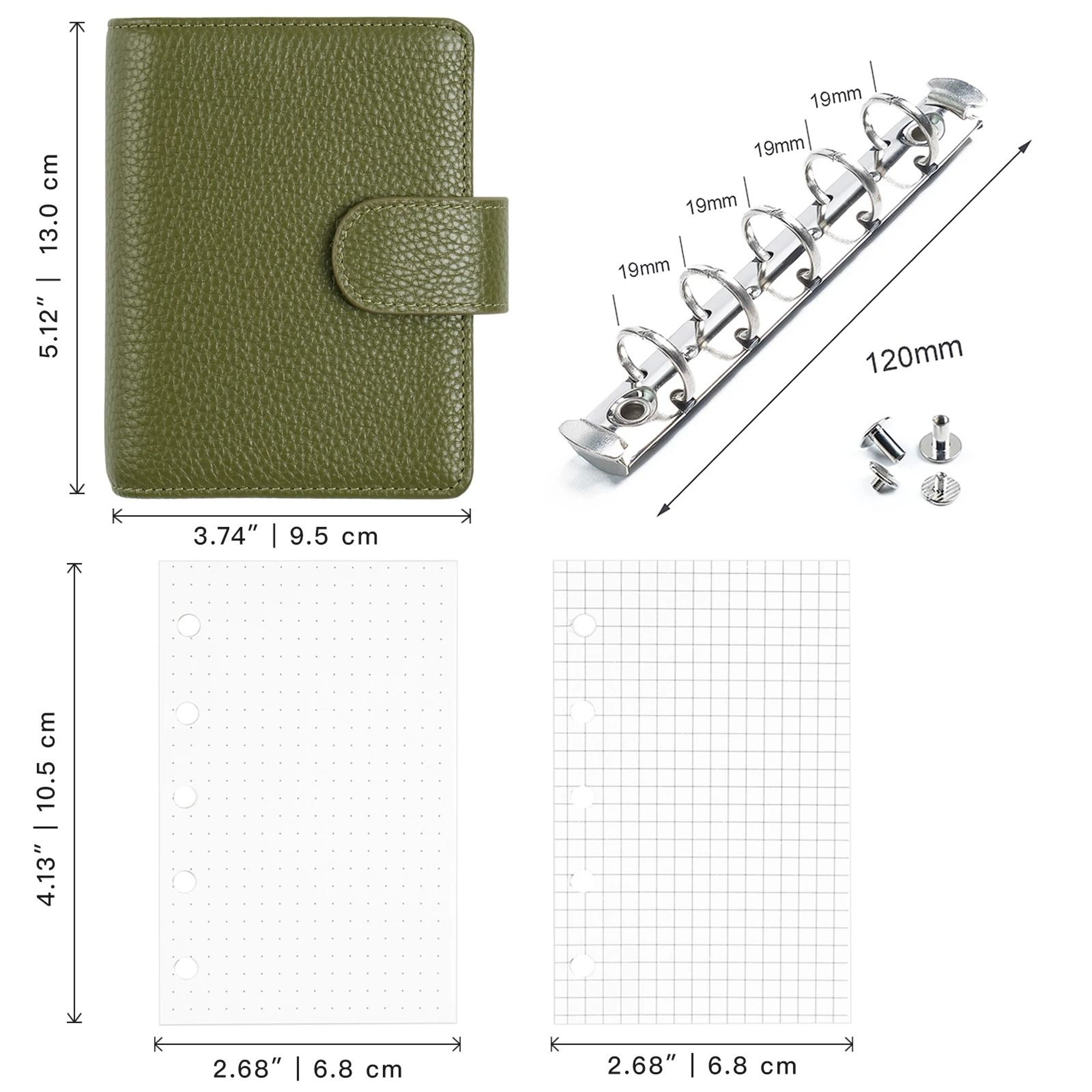 Moterm M5  A8 Mini Rings Planner  Pebbled Grain Cowhide 5Hole Leather Organizer  Pocket Journey Dia 1