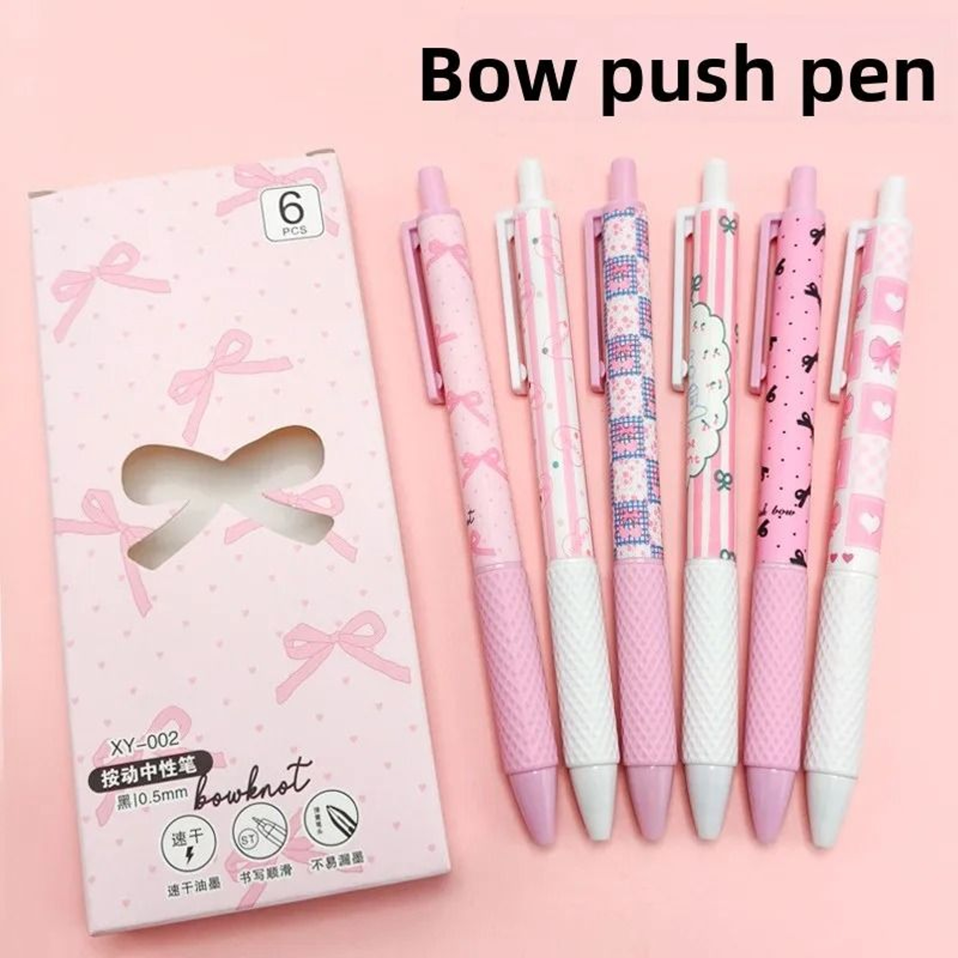 Pink Bowknot QuickDry Gel Pens  6pcs Fine Point 05mm Smooth Writing For Office And School Supplies 0