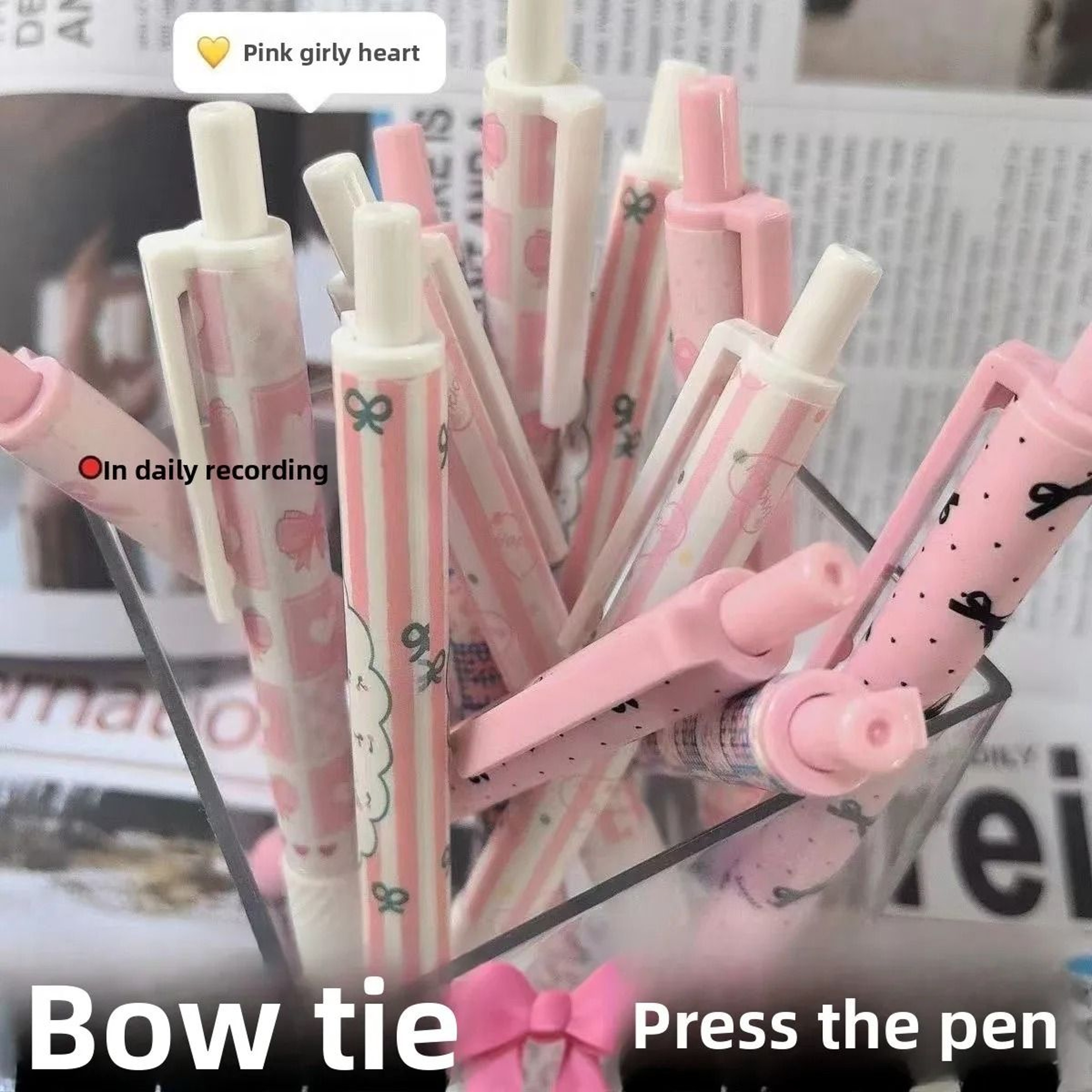 Pink Bowknot QuickDry Gel Pens  6pcs Fine Point 05mm Smooth Writing For Office And School Supplies 1