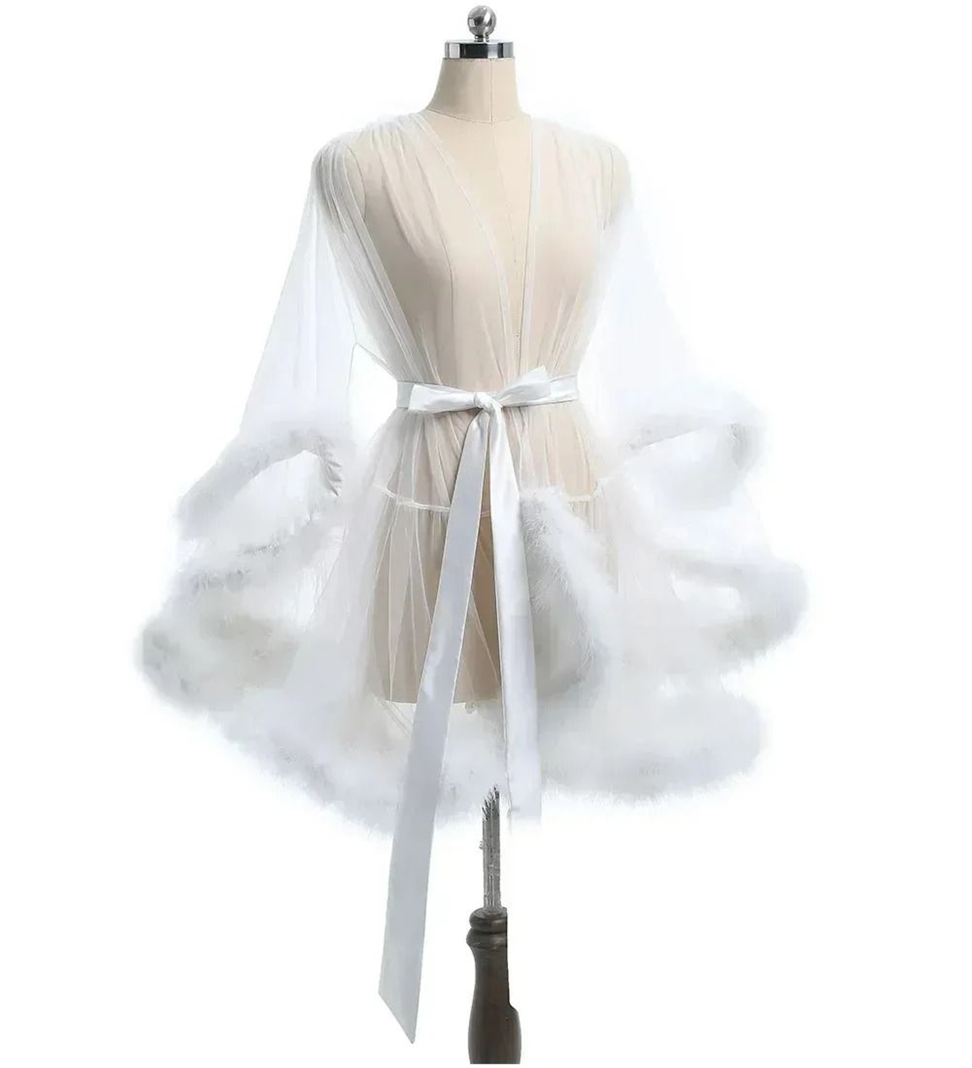 Sexy Feather Mesh Robe  Large Size Seductive Perspective Bathrobe  Passionate Bridal Dressing Gown 9