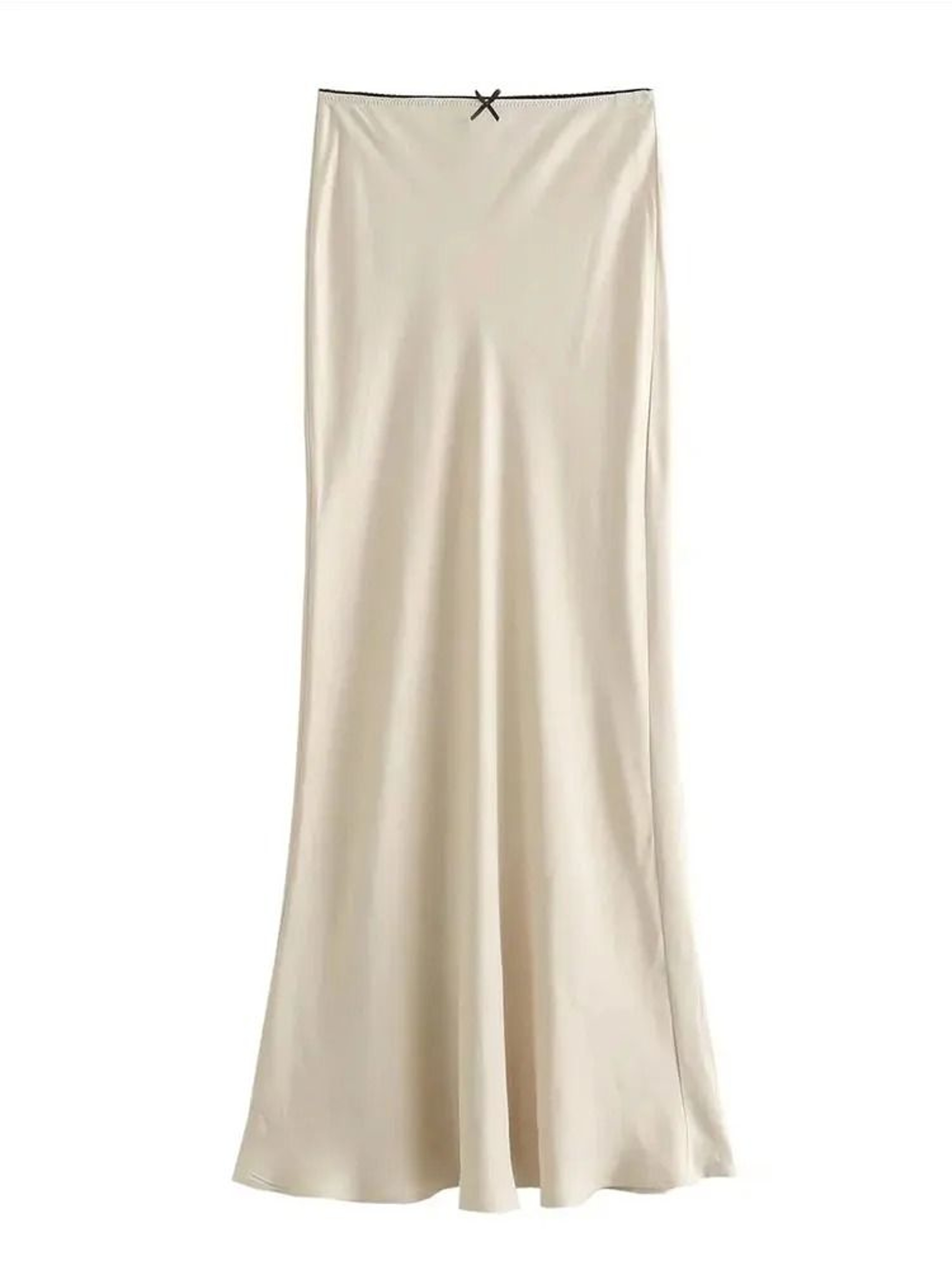 Mooyufon Vintage Satin HighWaist Long Skirt  Spring 2024 Chic Bow Decoration HLine Skirt 3