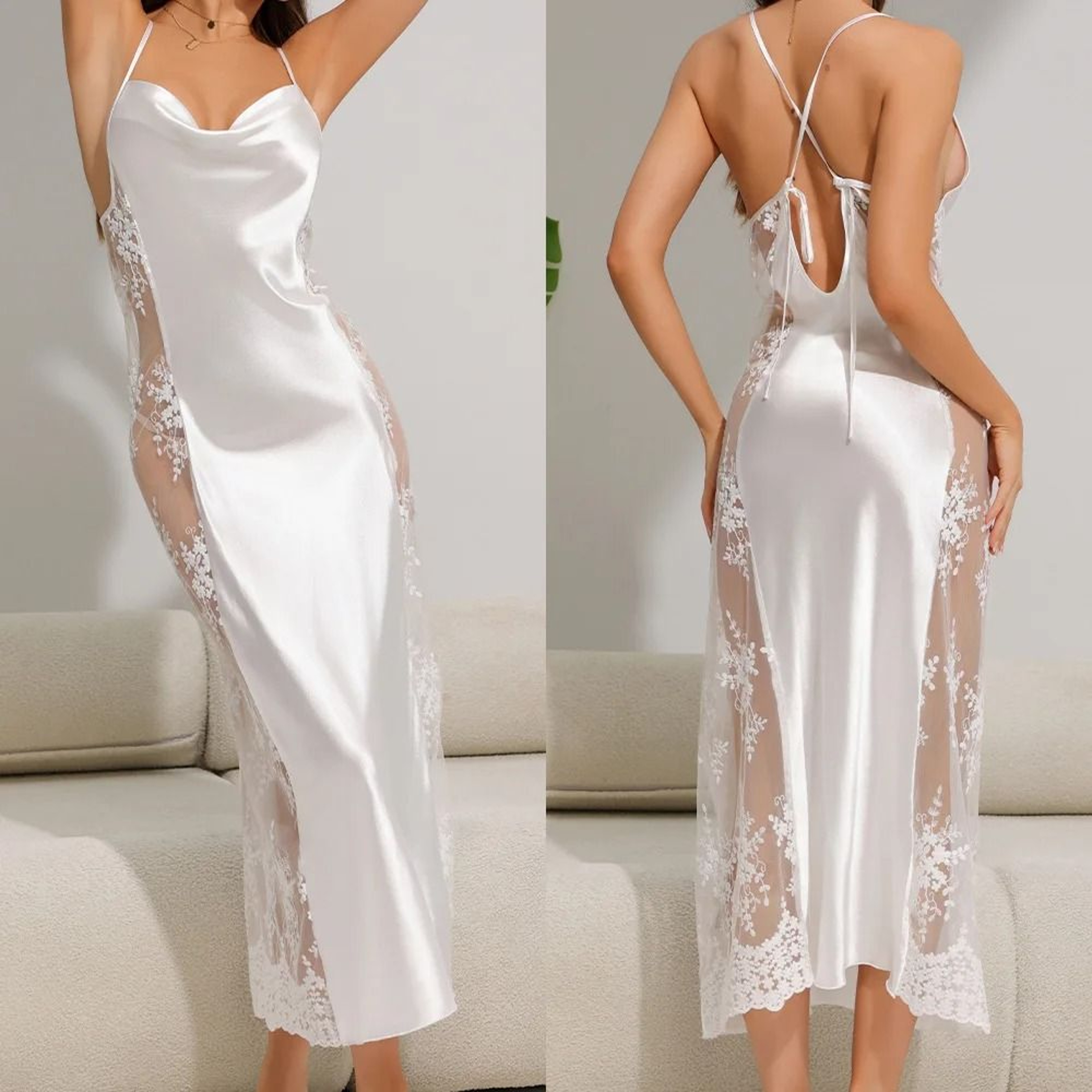 Luxury FeatherTrimmed Wedding Robe Set  Professional Ice Silk Long Kimono Gown  Sexy Bridal Dress 5