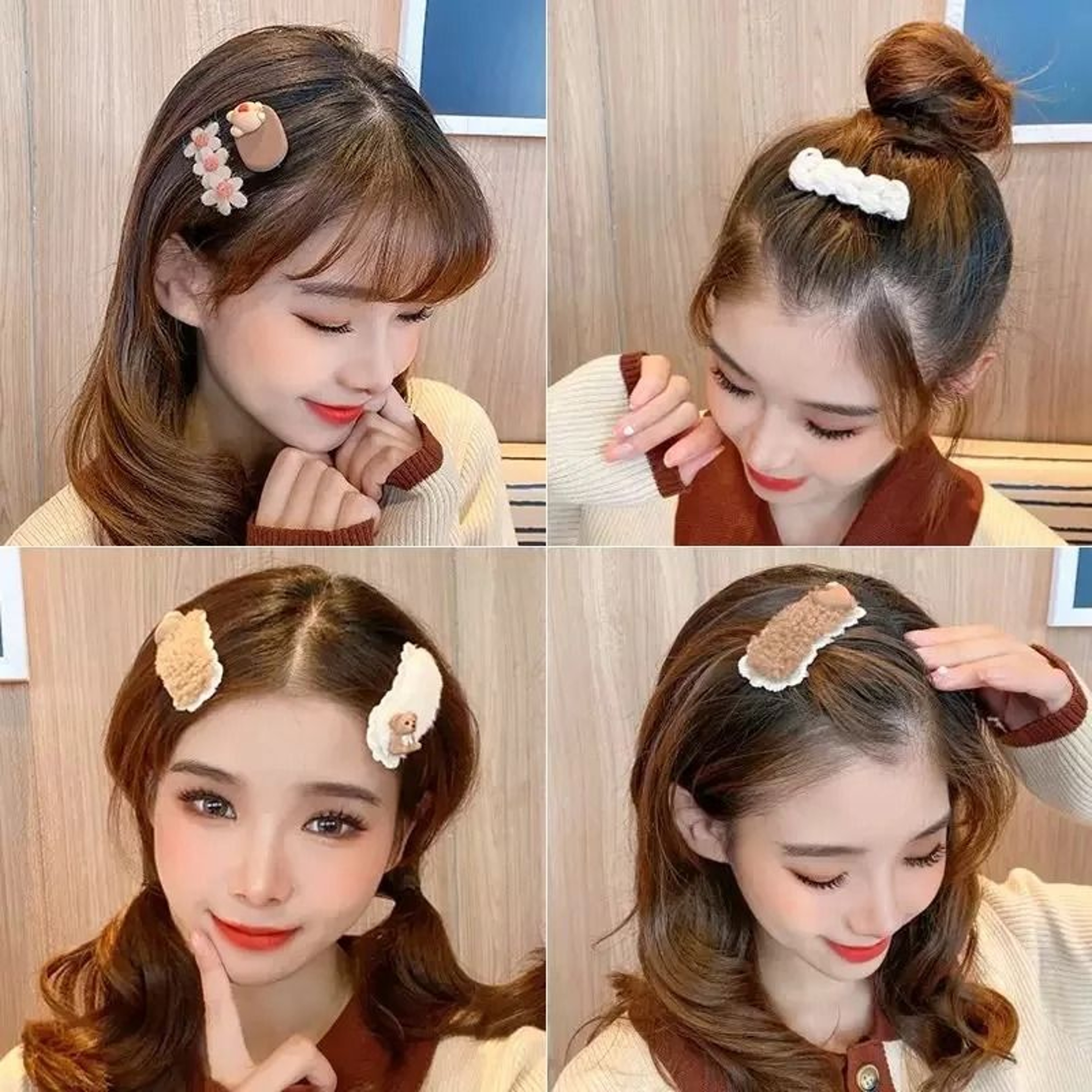 Plush Cartoon Animal Hair Clip  Sweet AutumnWinter Side Headdress For Women  Girls 3