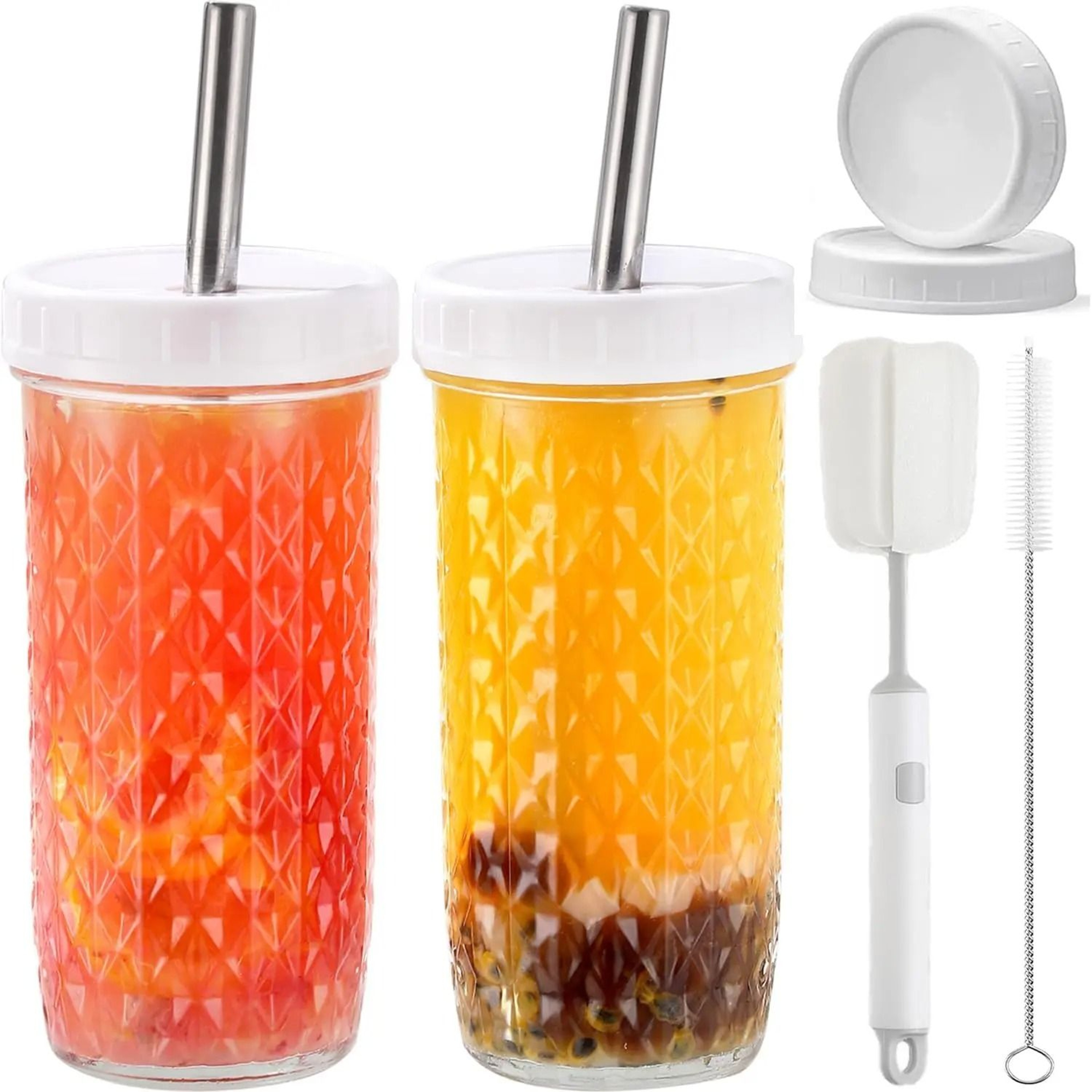 Premium 24oz Glass Tumbler Set  HighPerformance Reusable Boba  Iced Coffee Mason Jars 6