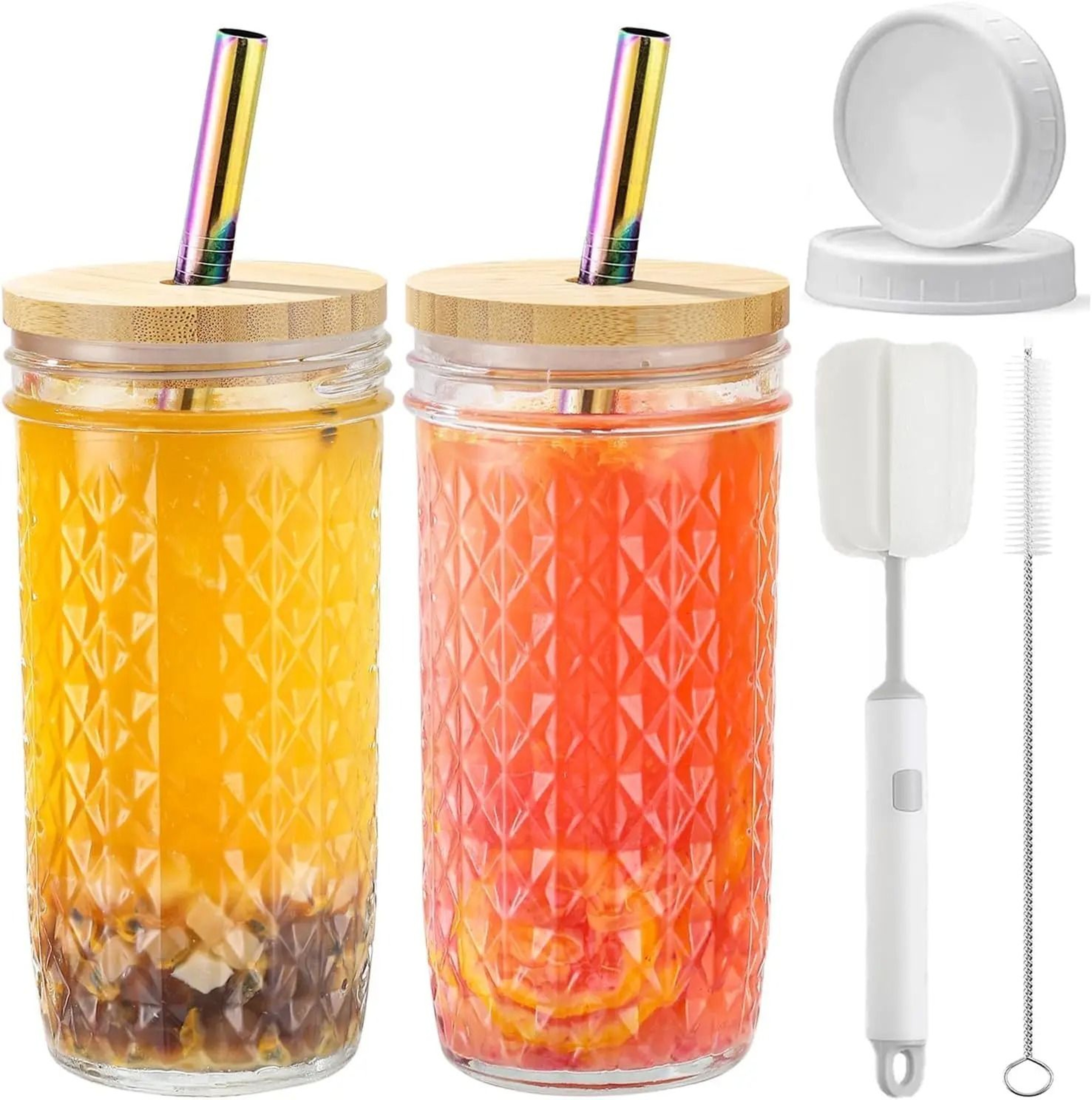Premium 24oz Glass Tumbler Set  HighPerformance Reusable Boba  Iced Coffee Mason Jars 8