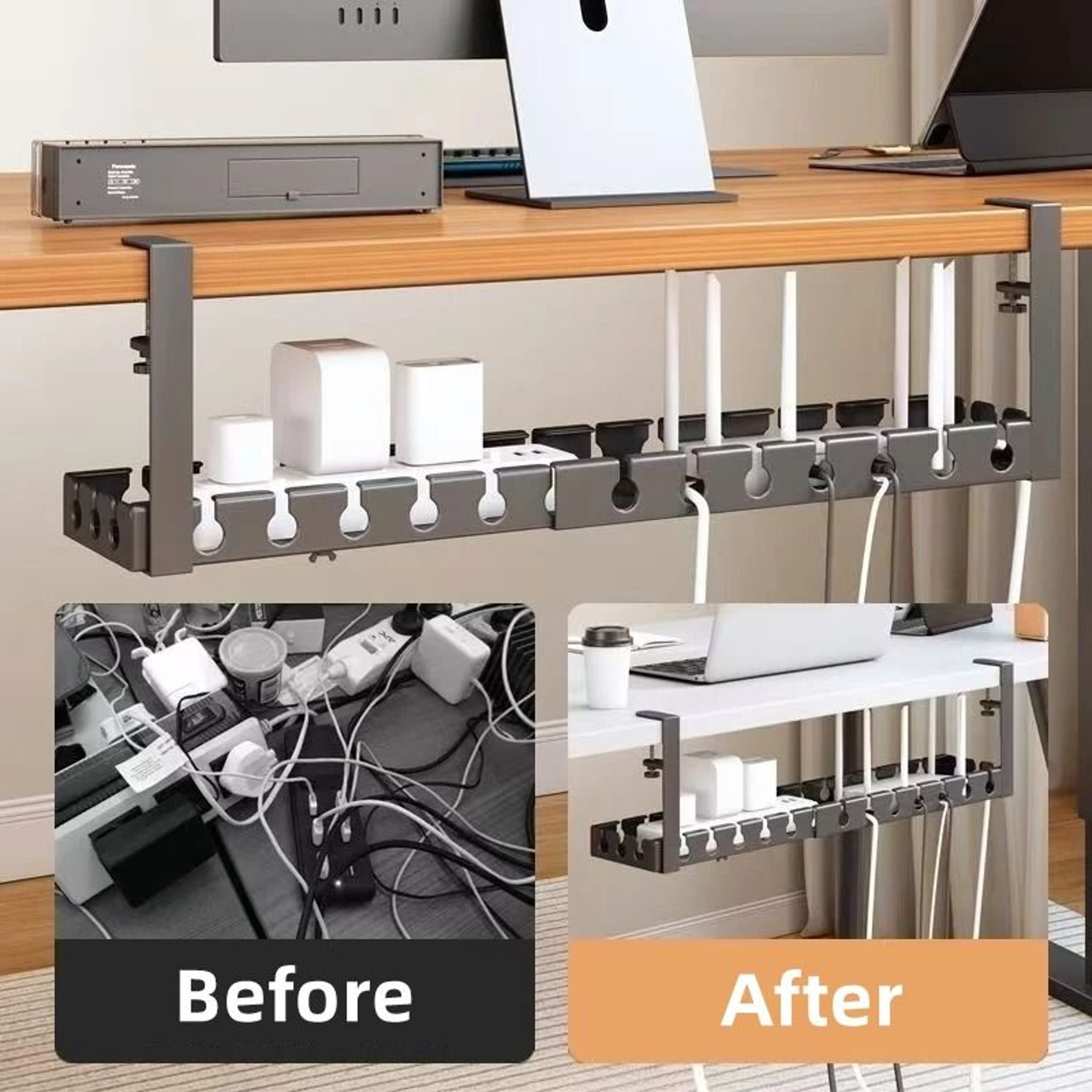 Retractable UnderDesk Wire Management Tray  HighPerformance NoDrilling Metal Storage Rack For Home  2