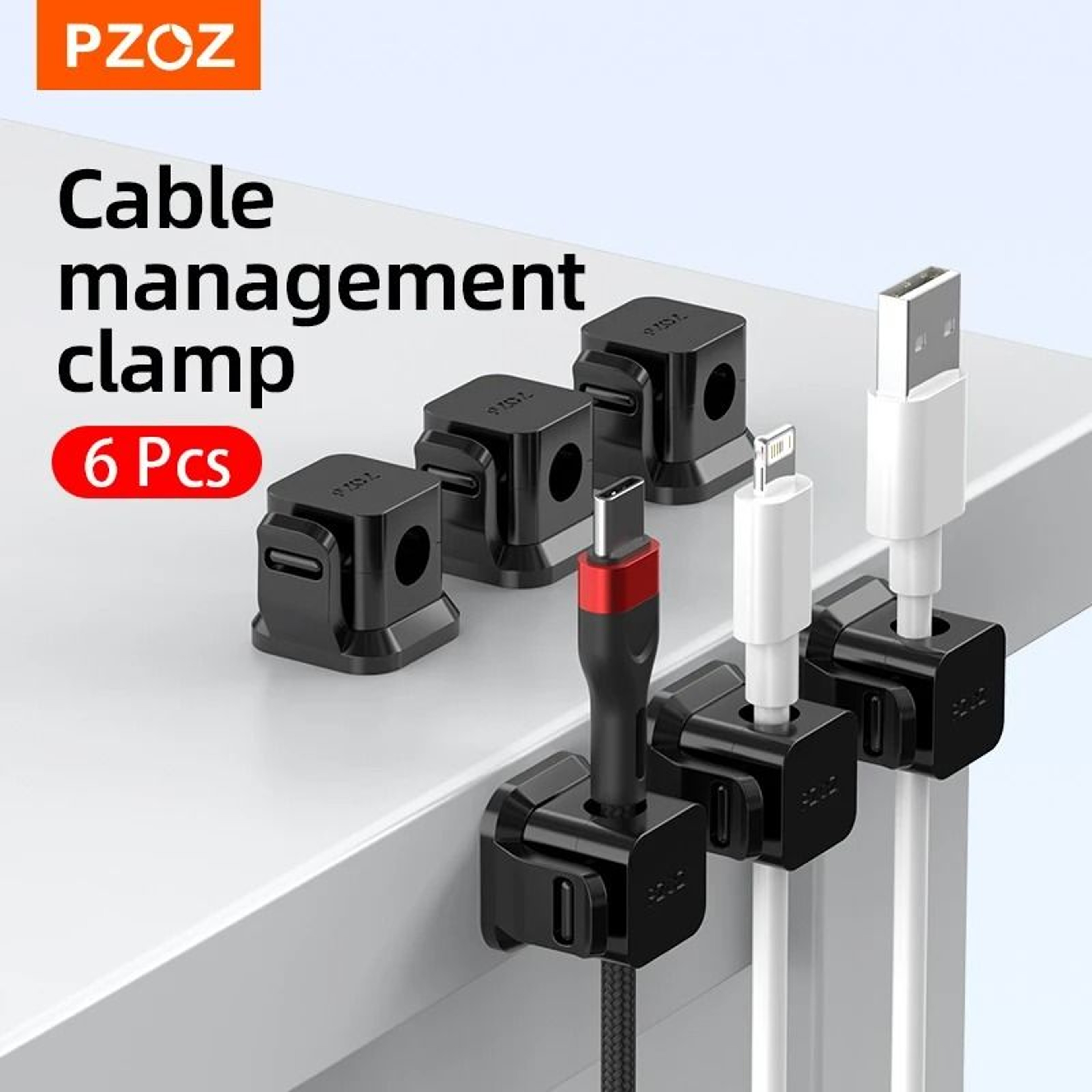 PZOZ Desktop Cable Management Clips  HighPerformance 6PC NonSlip Cord Holder And Wire Protector 0