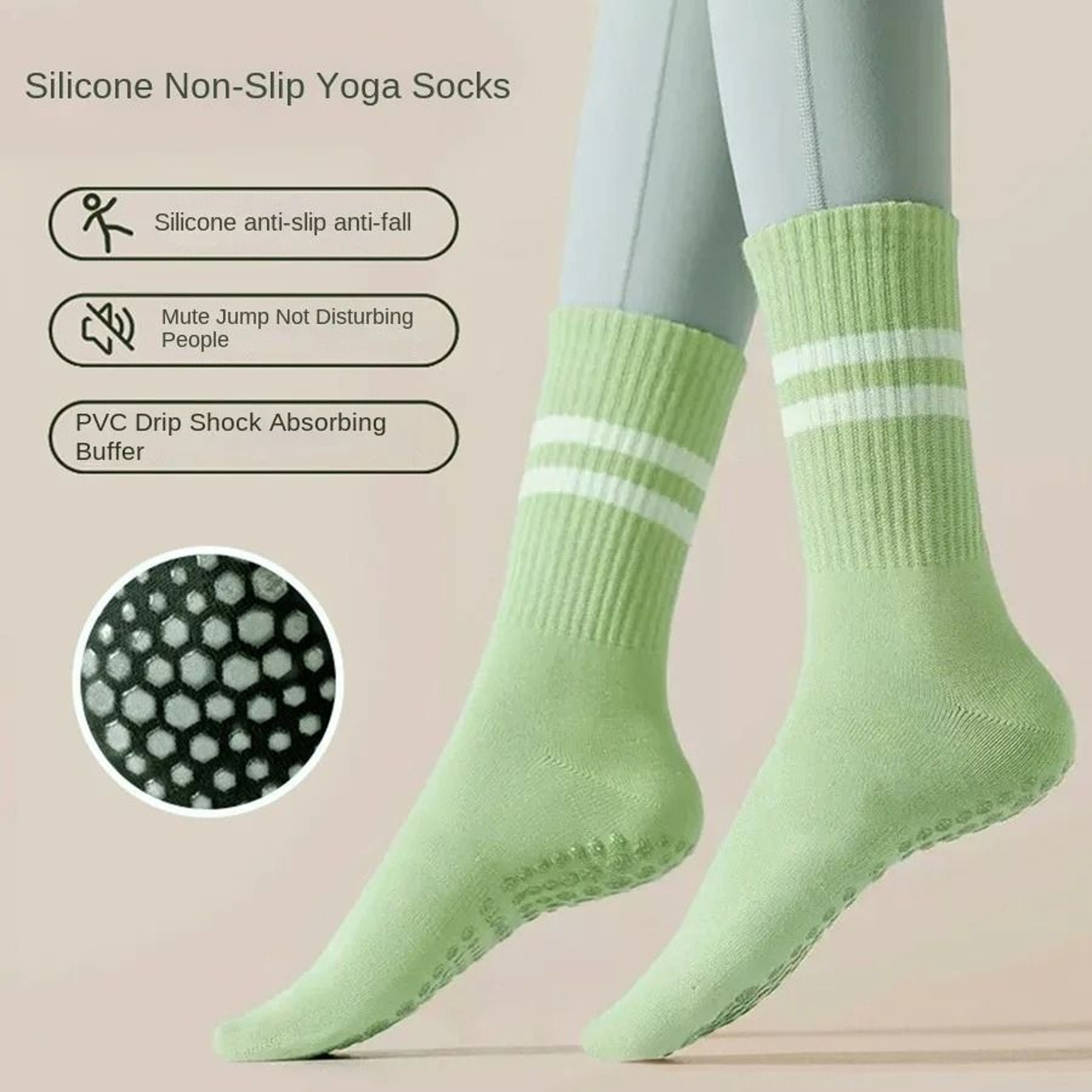 Women Yoga Skipping Rope Sports Socks Pilates Indoor Anti Slip Floor Double Bar Mid Leg Socks 9