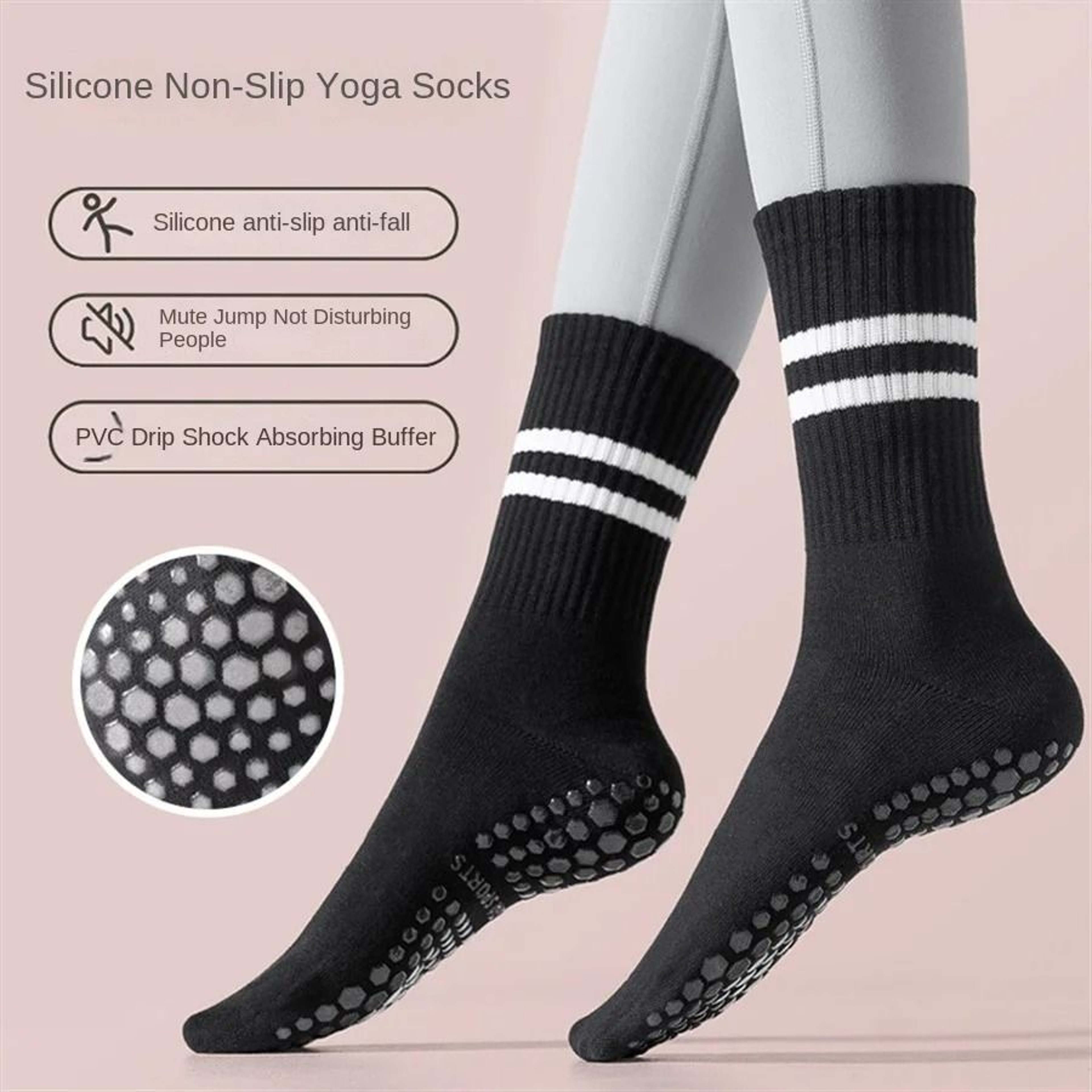 Women Yoga Skipping Rope Sports Socks Pilates Indoor Anti Slip Floor Double Bar Mid Leg Socks 7