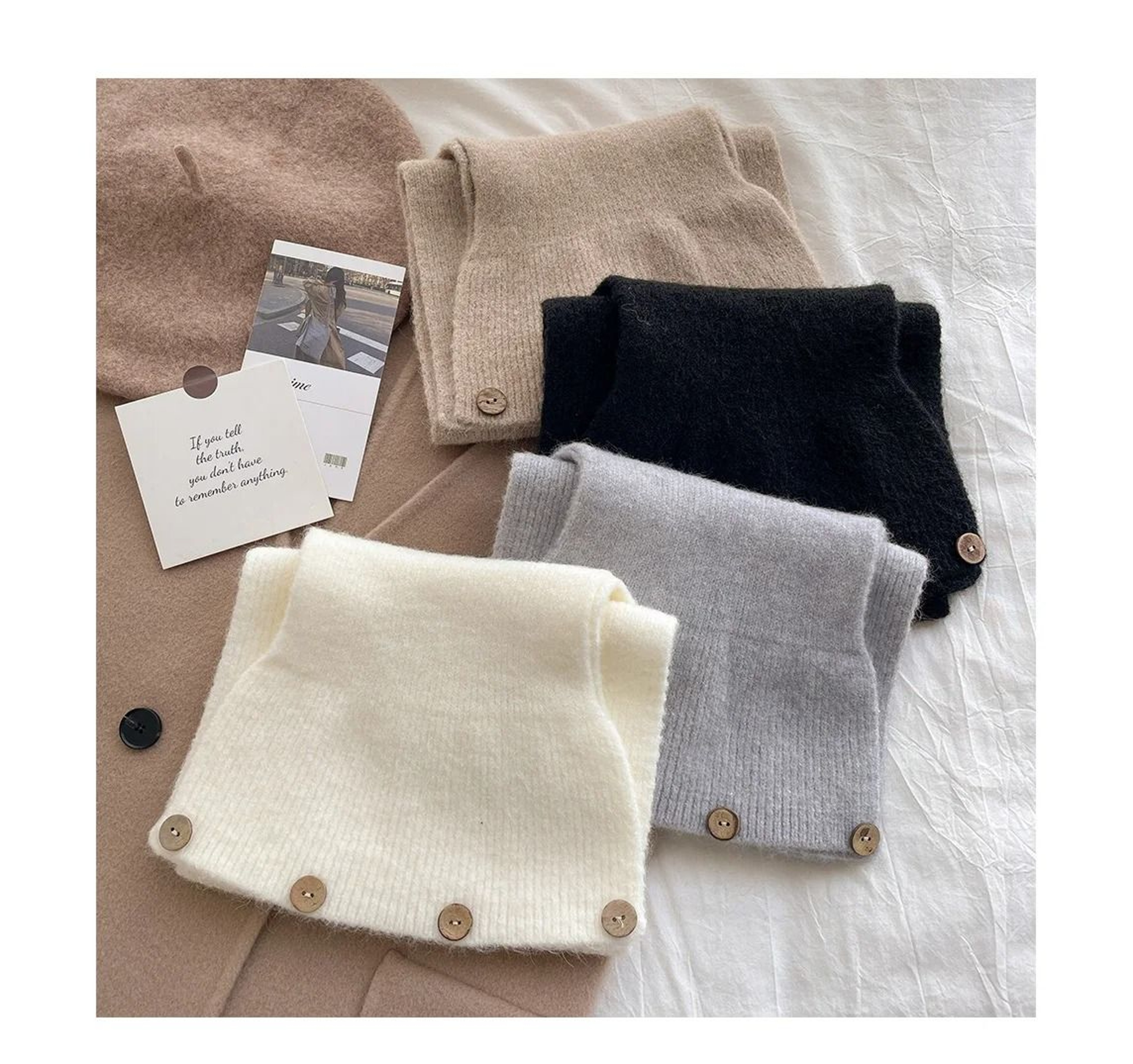 Autumn And Winter Cross Knitted Scarf Korean Edition ColorBlocked Warm Button Neck Cover 3