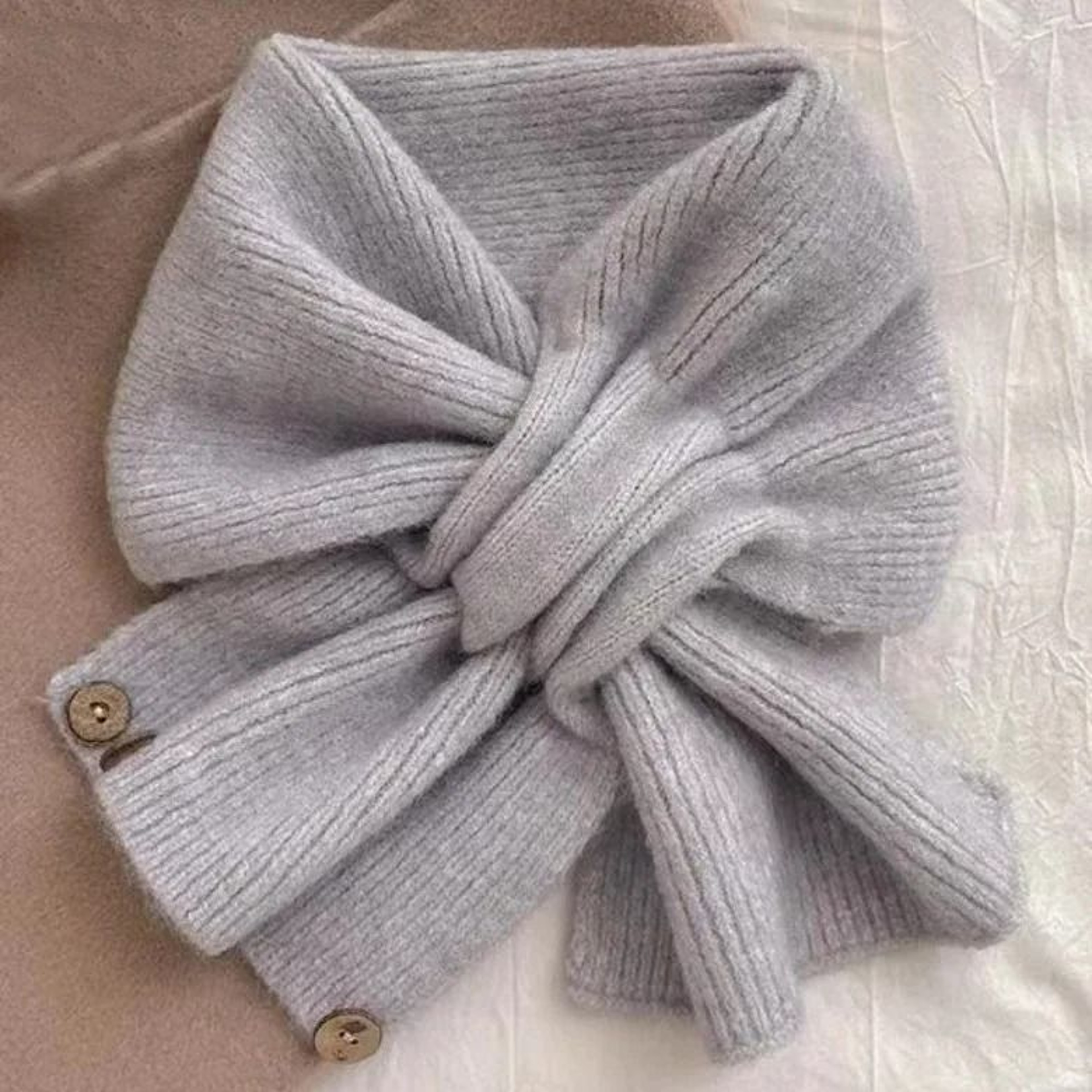 Autumn And Winter Cross Knitted Scarf Korean Edition ColorBlocked Warm Button Neck Cover 6