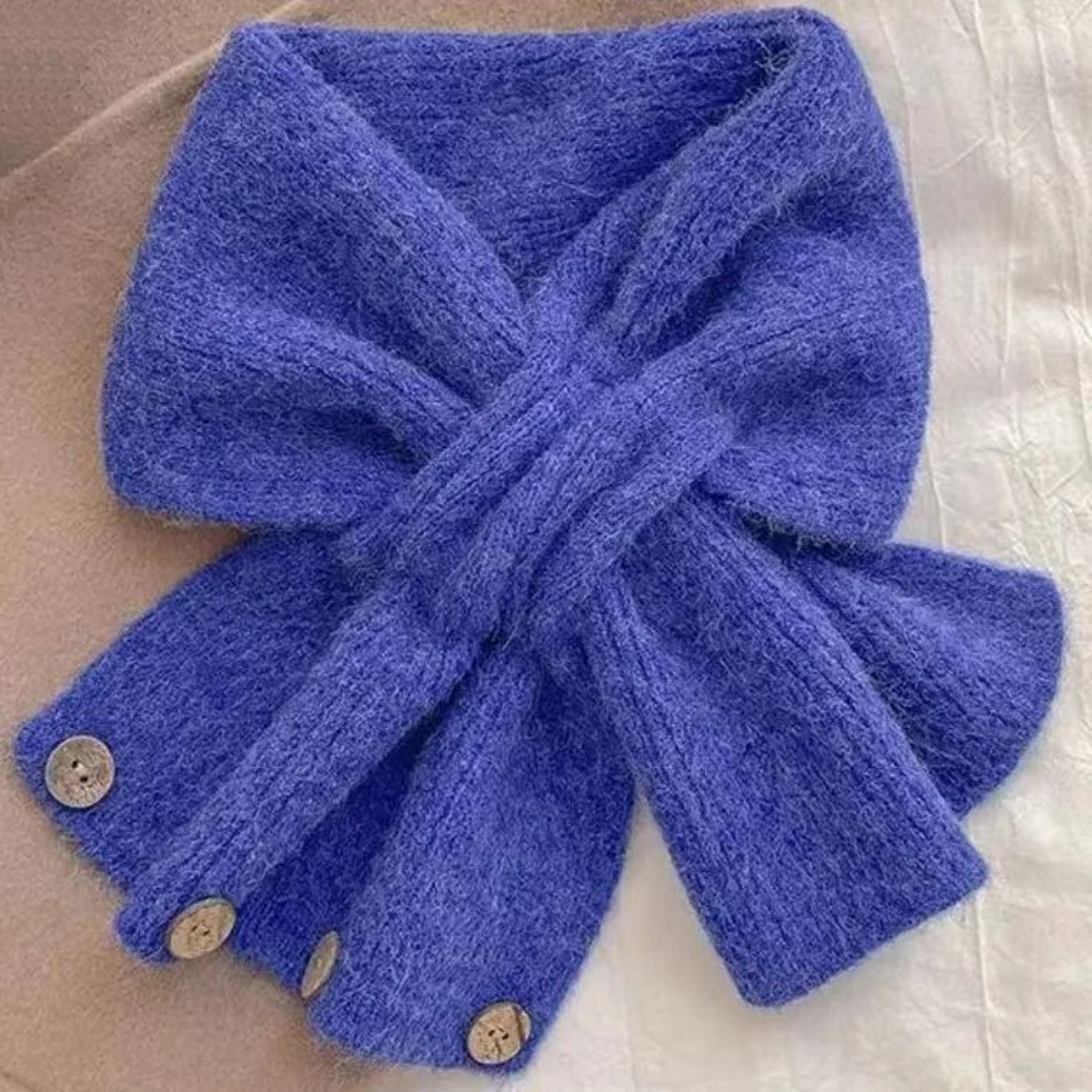 Autumn And Winter Cross Knitted Scarf Korean Edition ColorBlocked Warm Button Neck Cover 9