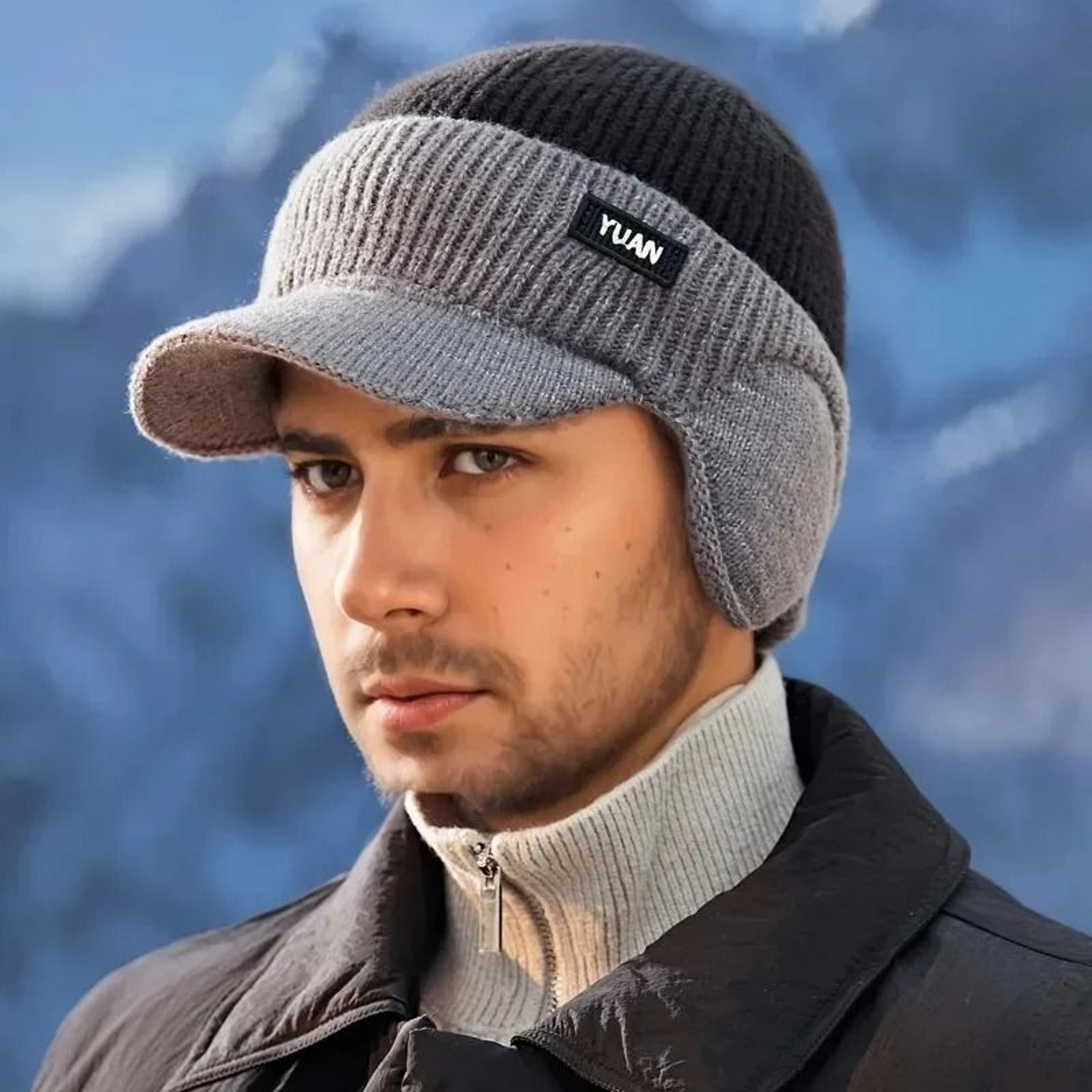 DualTone Knit Baseball Cap  Fashionable Dad Hat With Ear Protection For Outdoor Activities 3
